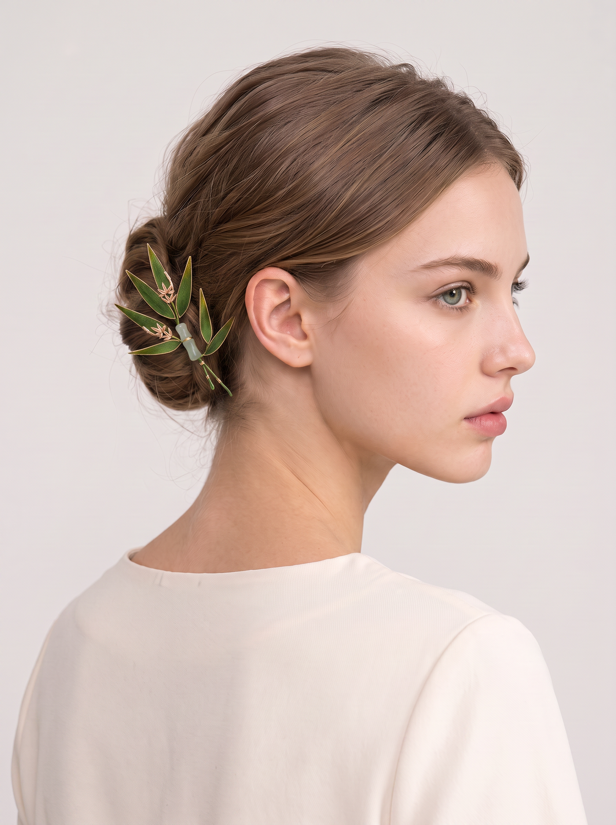 Silk Velvet Bamboo-Leaf Hairpin — Ebony Wood Hair Stick
