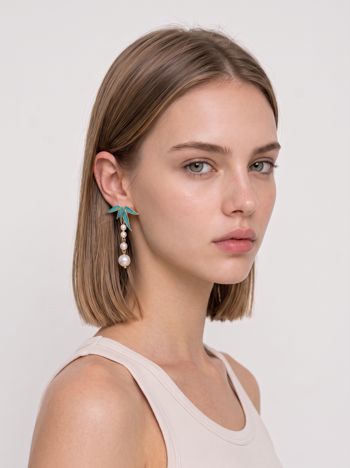 Cloisonné Bamboo-Leaf & Pearl Drop Earrings