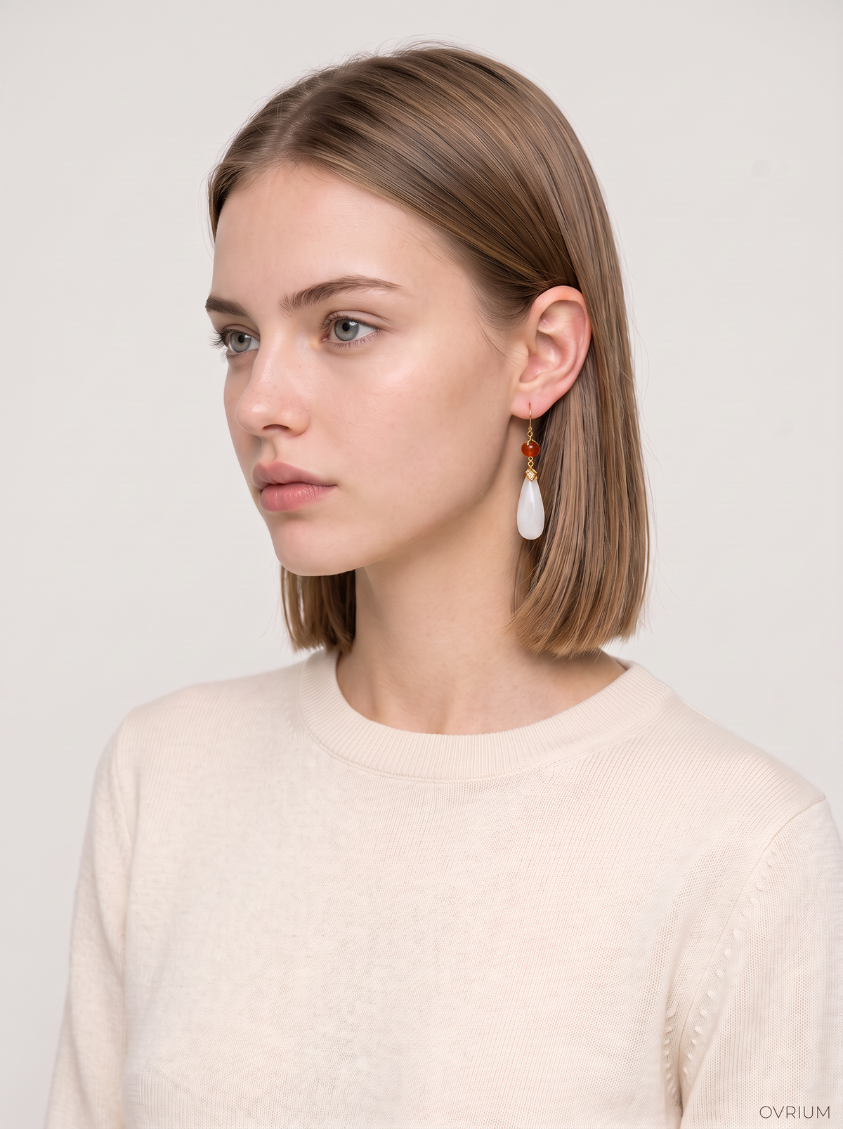 White Jade & Agate Water-Drop Earrings — Lily of the Valley