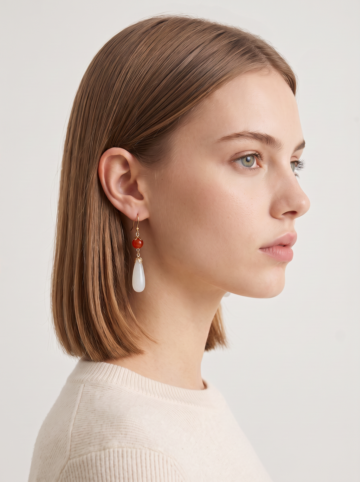 White Jade & Agate Water-Drop Earrings — Lily of the Valley