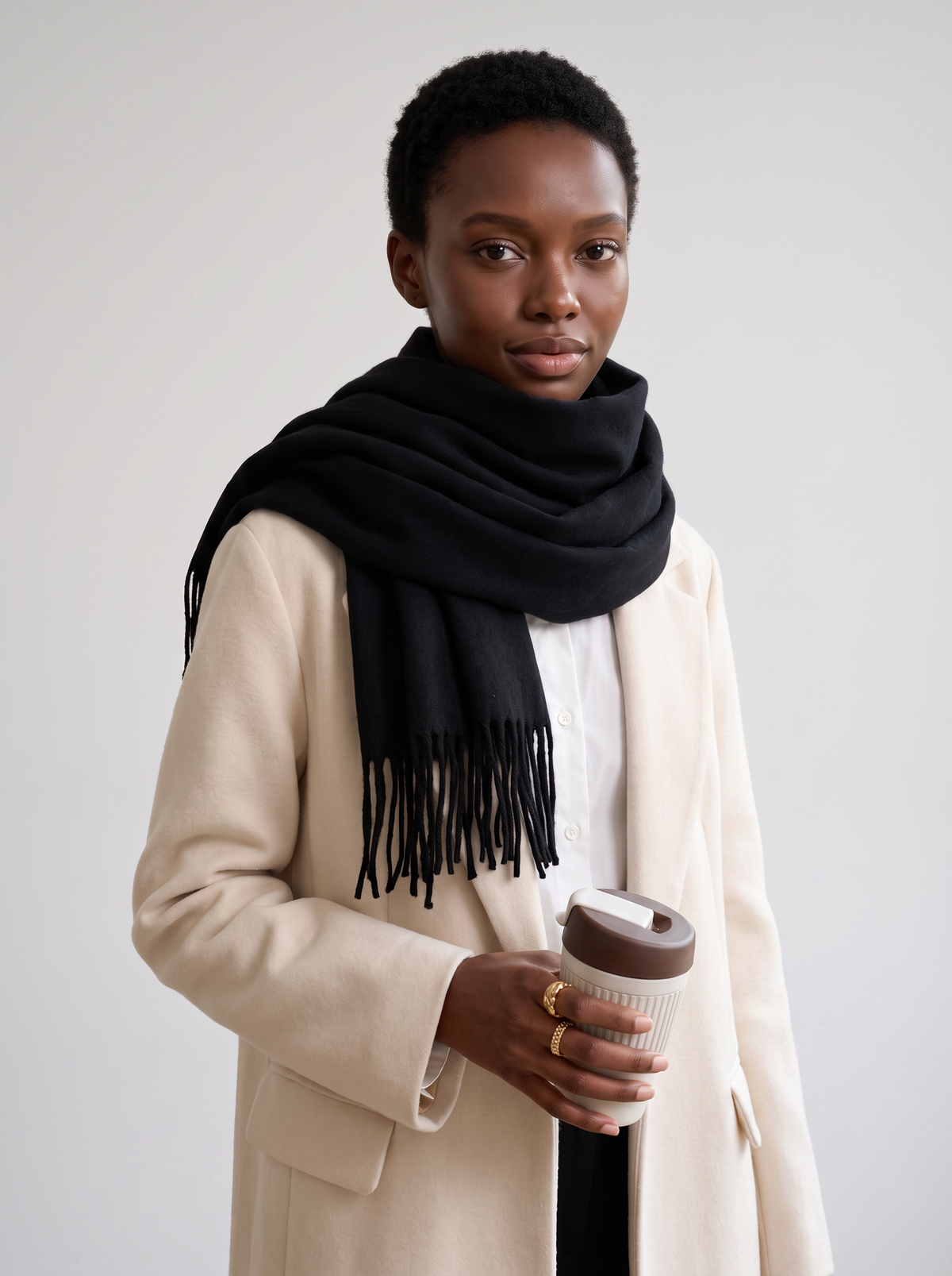 300g Cashmere-Feel Oversized Fringe Scarf | Solid Blanket Wrap