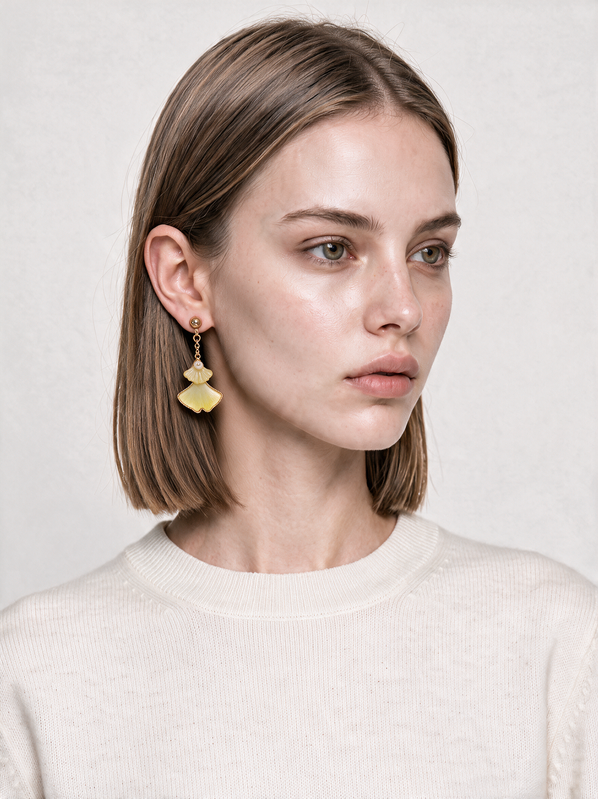 Silk Velvet Ginkgo-Leaf Stud Earrings — Handmade Ronghua