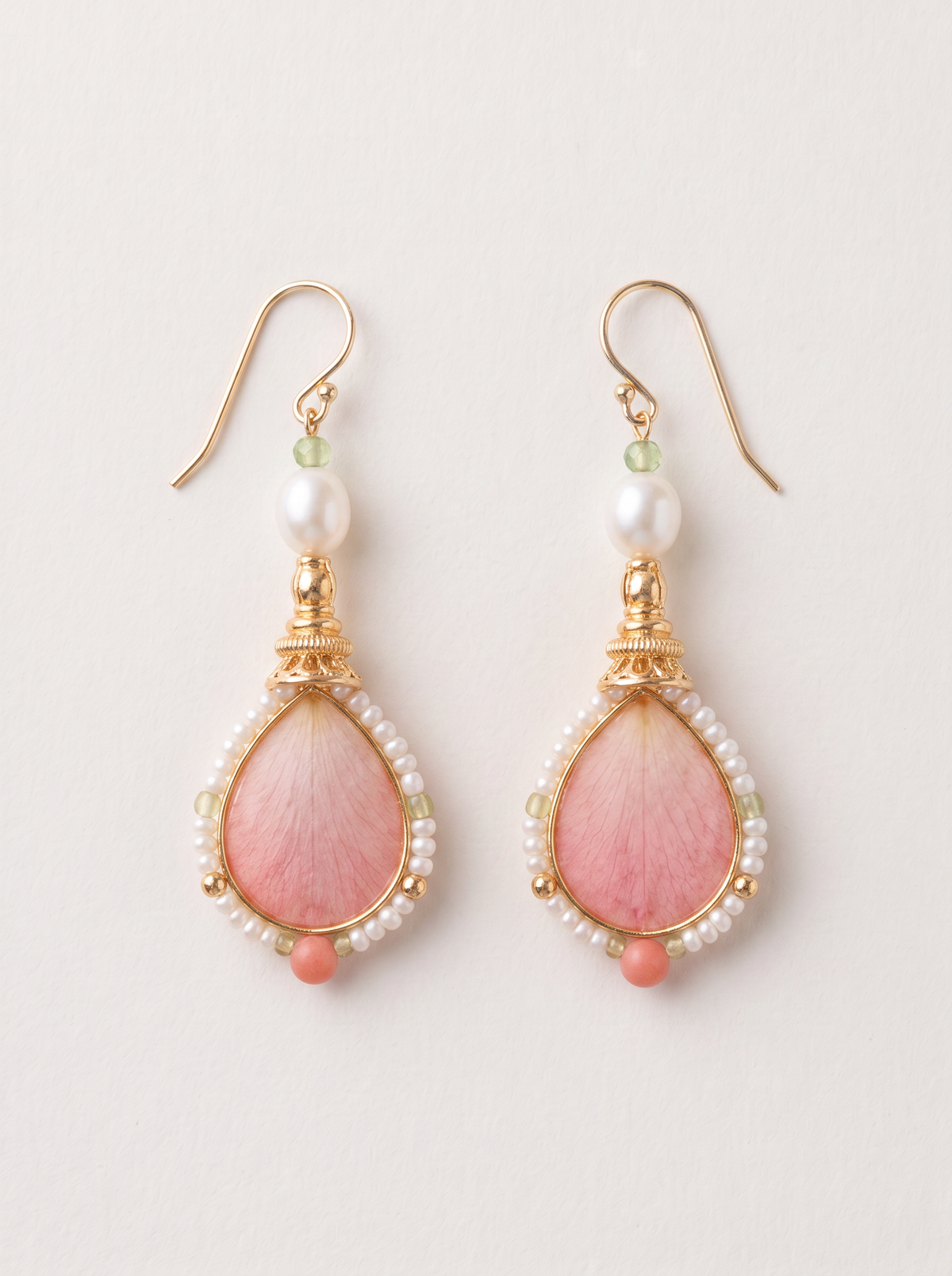 Pink Velvet Flower & Pearl Drop Earrings — Handmade Ronghua