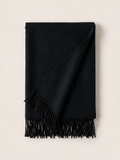 Wool-Blend Oversized Fringed Wrap — Brushed Winter Shawl