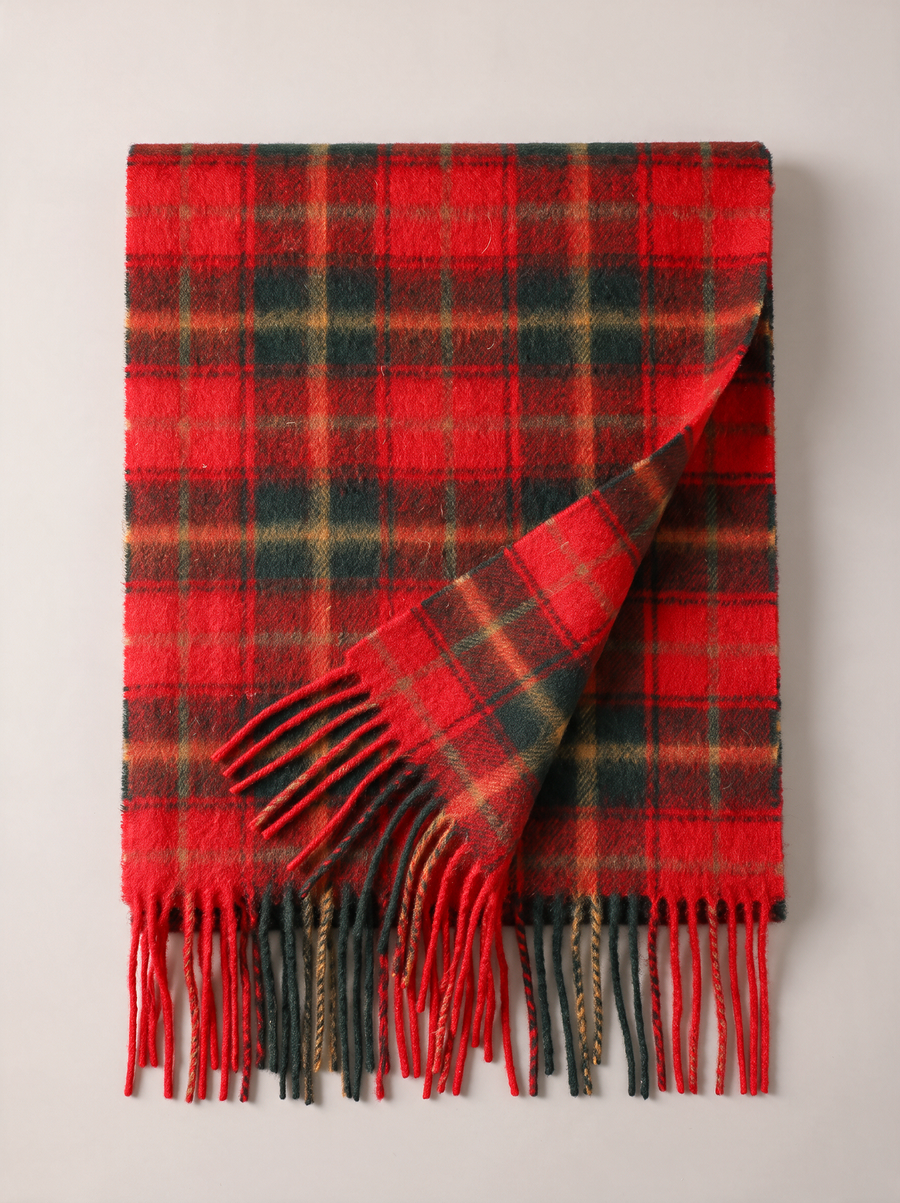 100% Wool Tartan Plaid Scarf | Double-Faced Winter Wrap