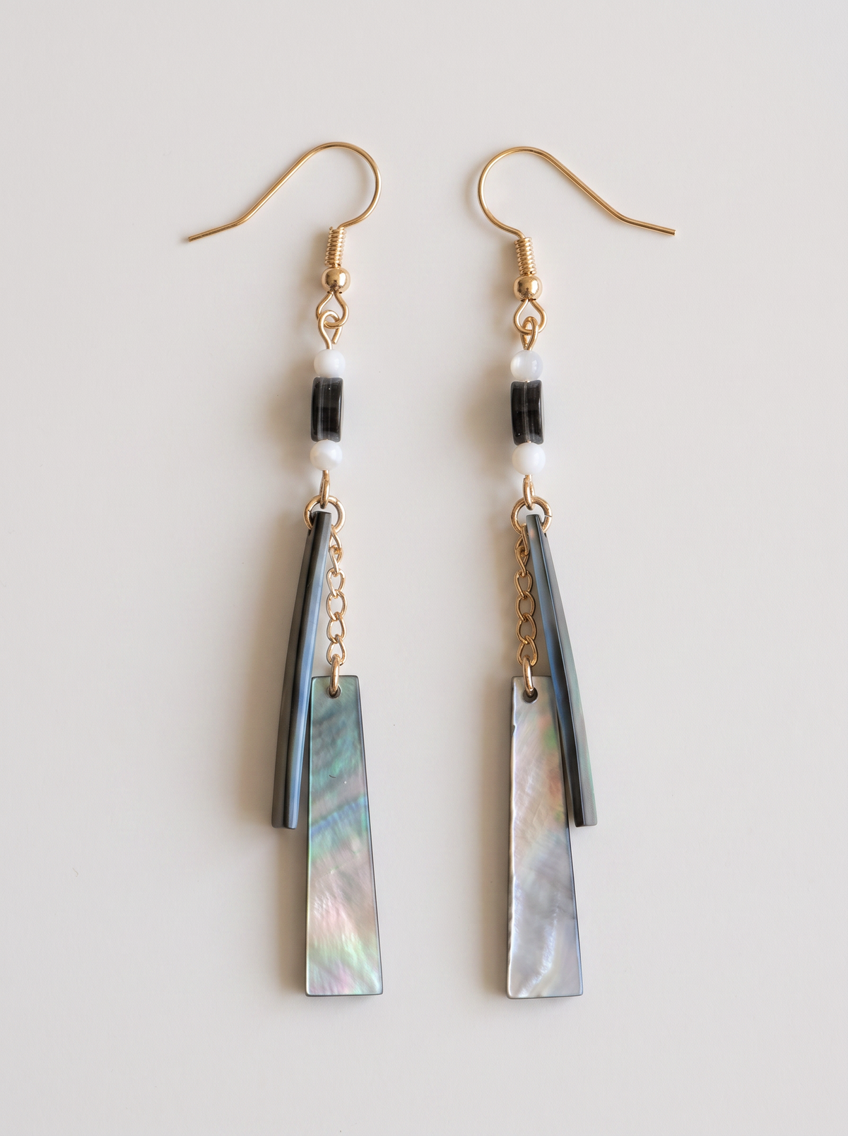 Black Butterfly Shell Drop Earrings — Iridescent Natural Shell