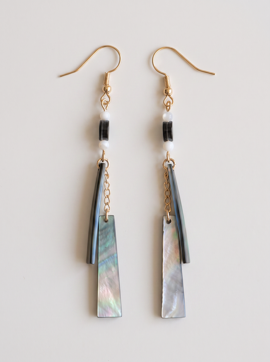 Black Butterfly Shell Drop Earrings — Iridescent Natural Shell
