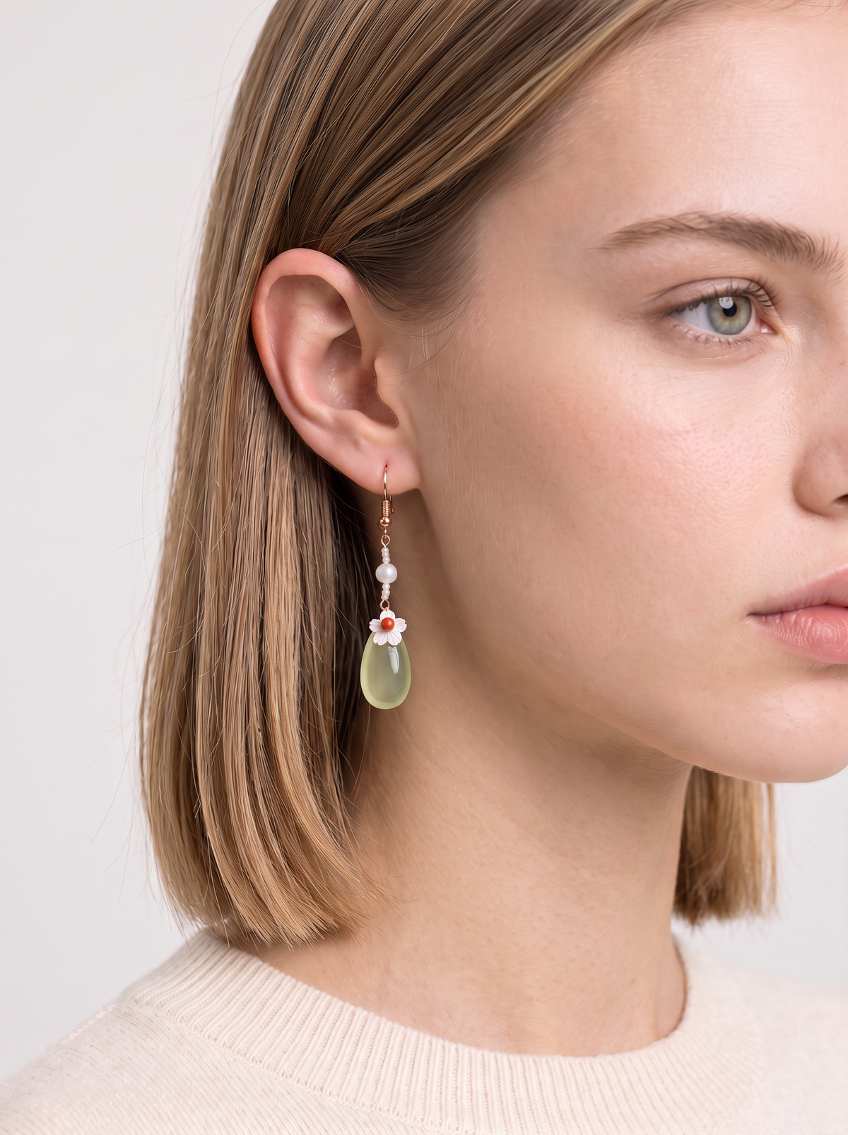 Green Agate & Freshwater Pearl Drop Earrings