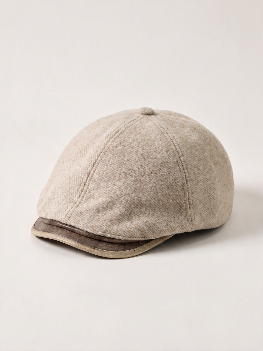 Herringbone Wool-Blend Newsboy Cap