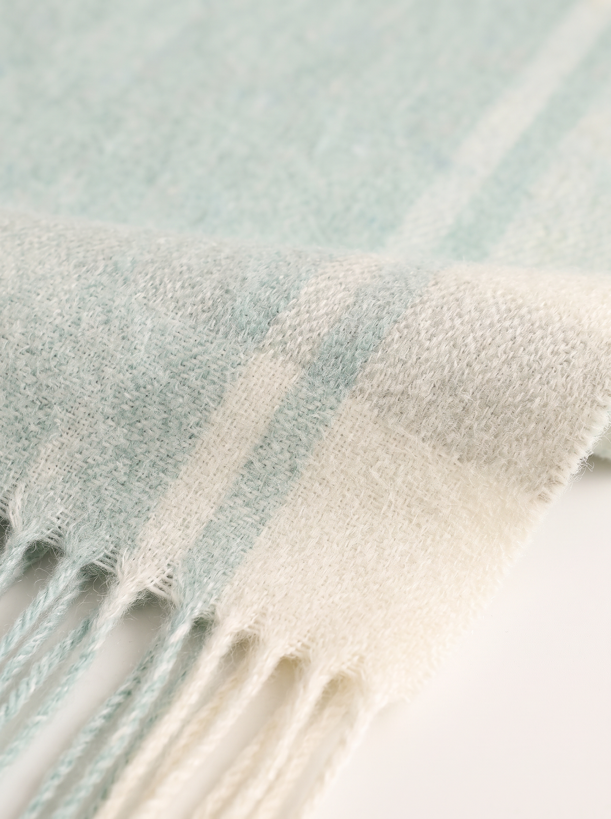100% Wool Soft Green Check Scarf