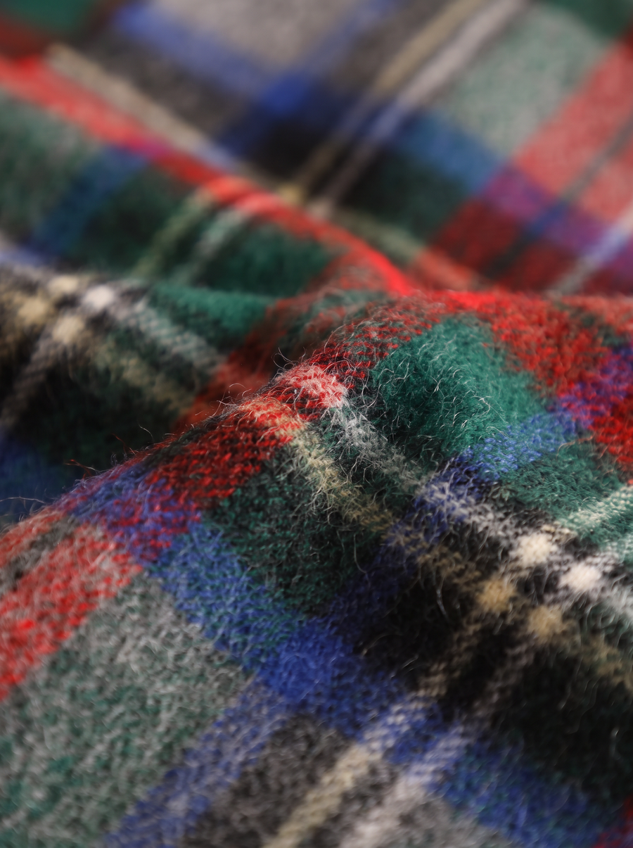 100% Wool Grey Red Plaid Scarf