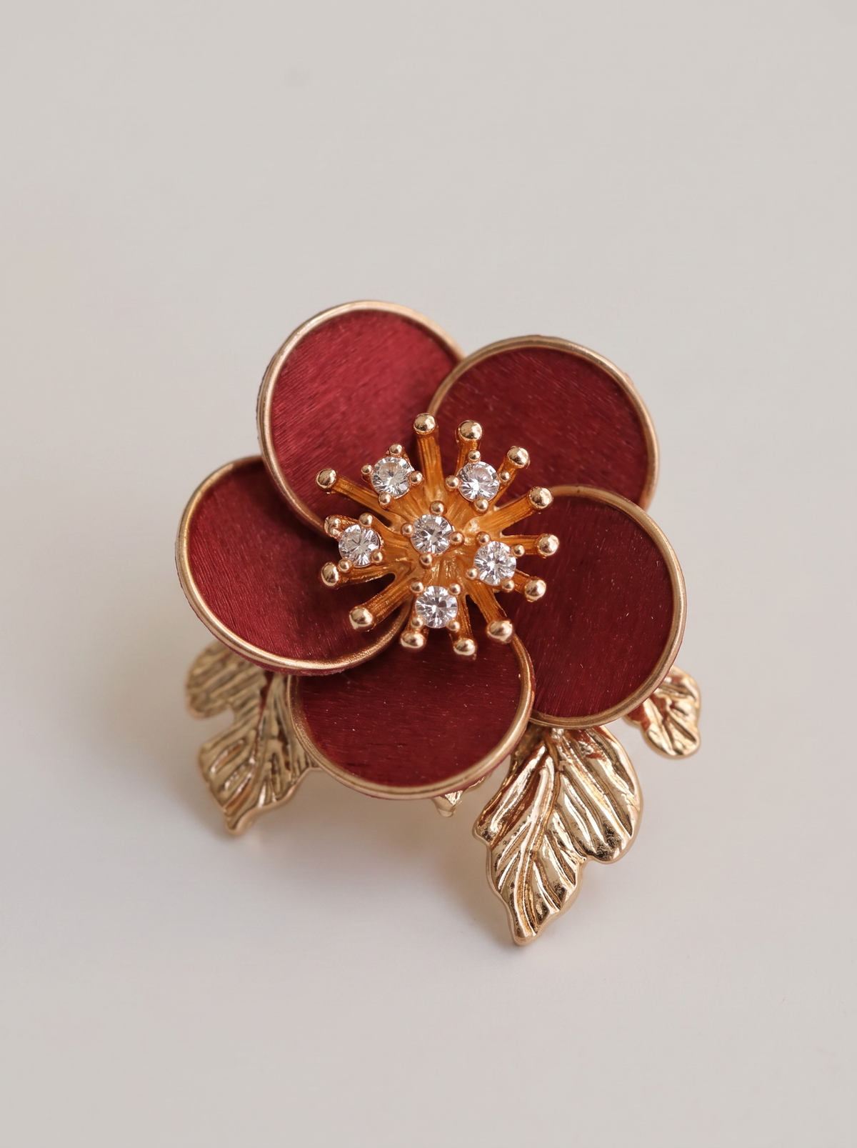 Red Plum Blossom Velvet Stud Earrings — Handmade Ronghua