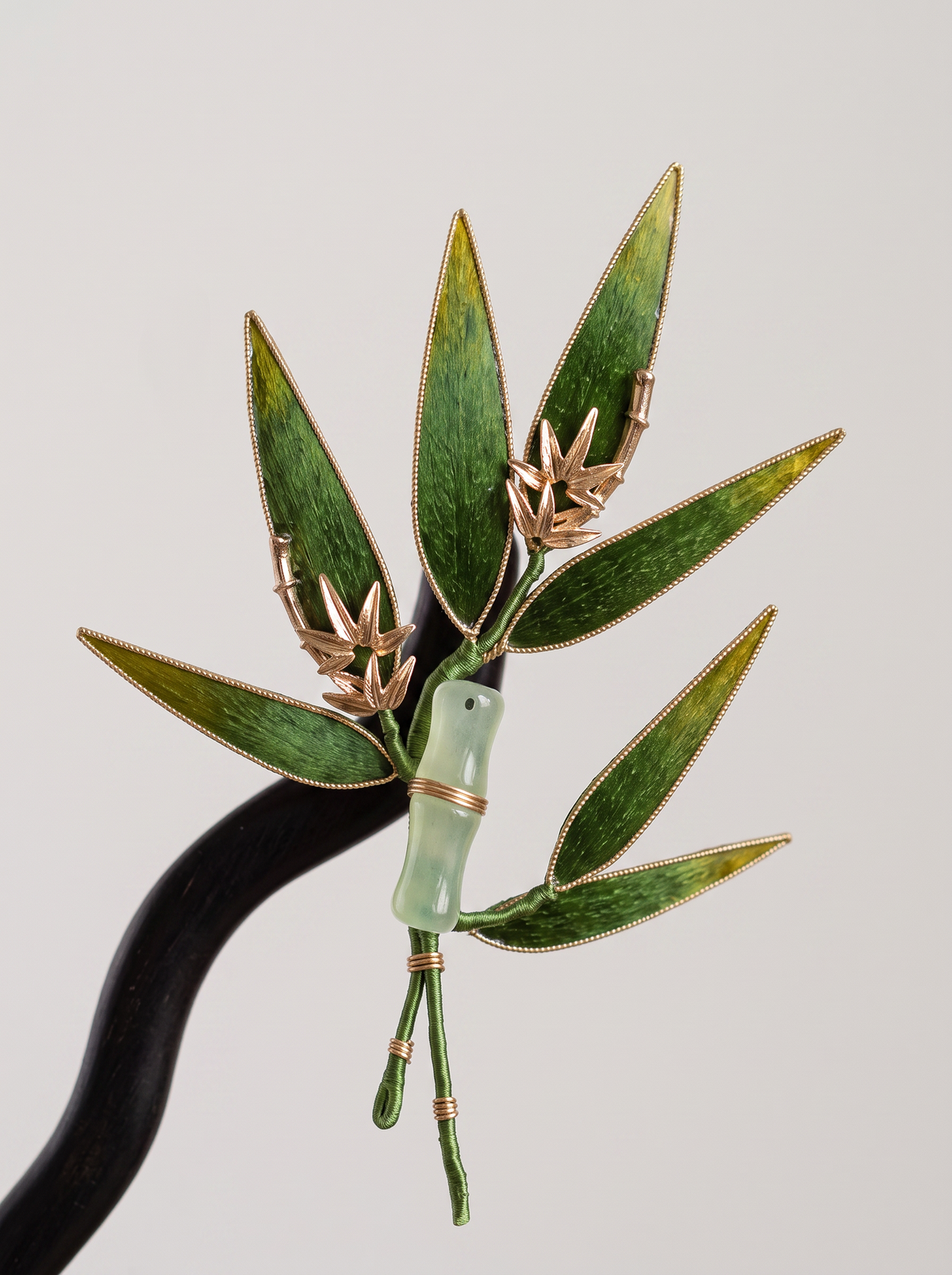 Silk Velvet Bamboo-Leaf Hairpin — Ebony Wood Hair Stick