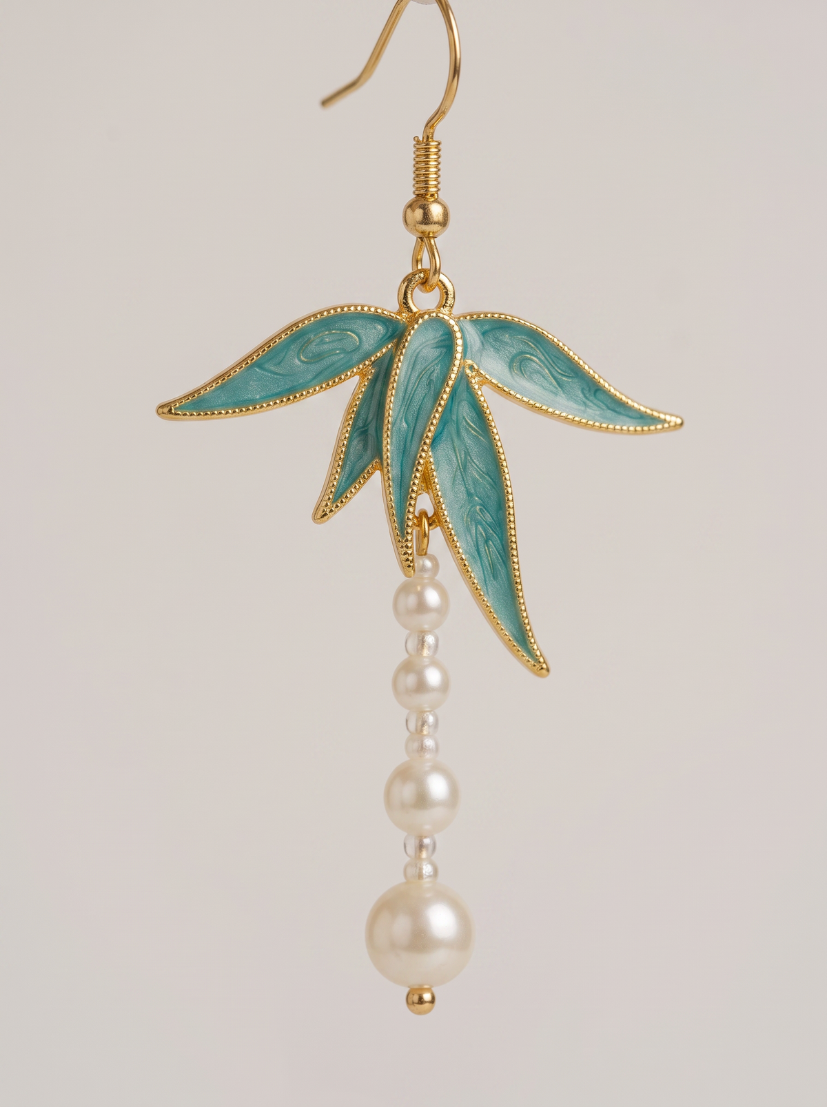 Cloisonné Bamboo-Leaf & Pearl Drop Earrings