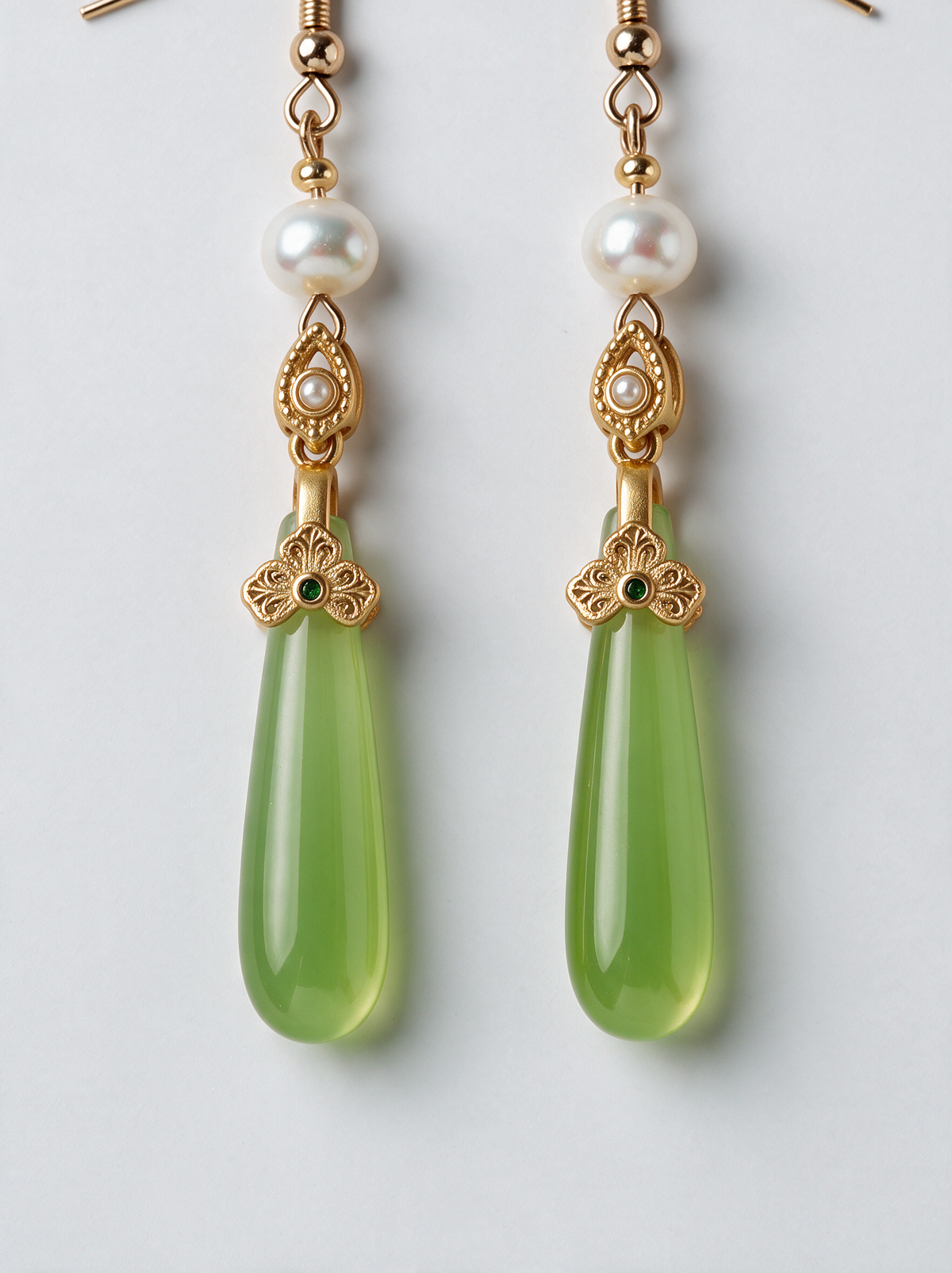 Grape Agate & Pearl Long Drop Earrings — Spring Green