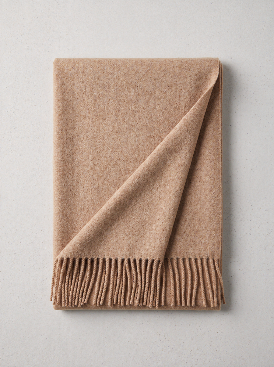 Soft Brushed Wool-Blend Fringe Scarf | Solid Winter Wrap