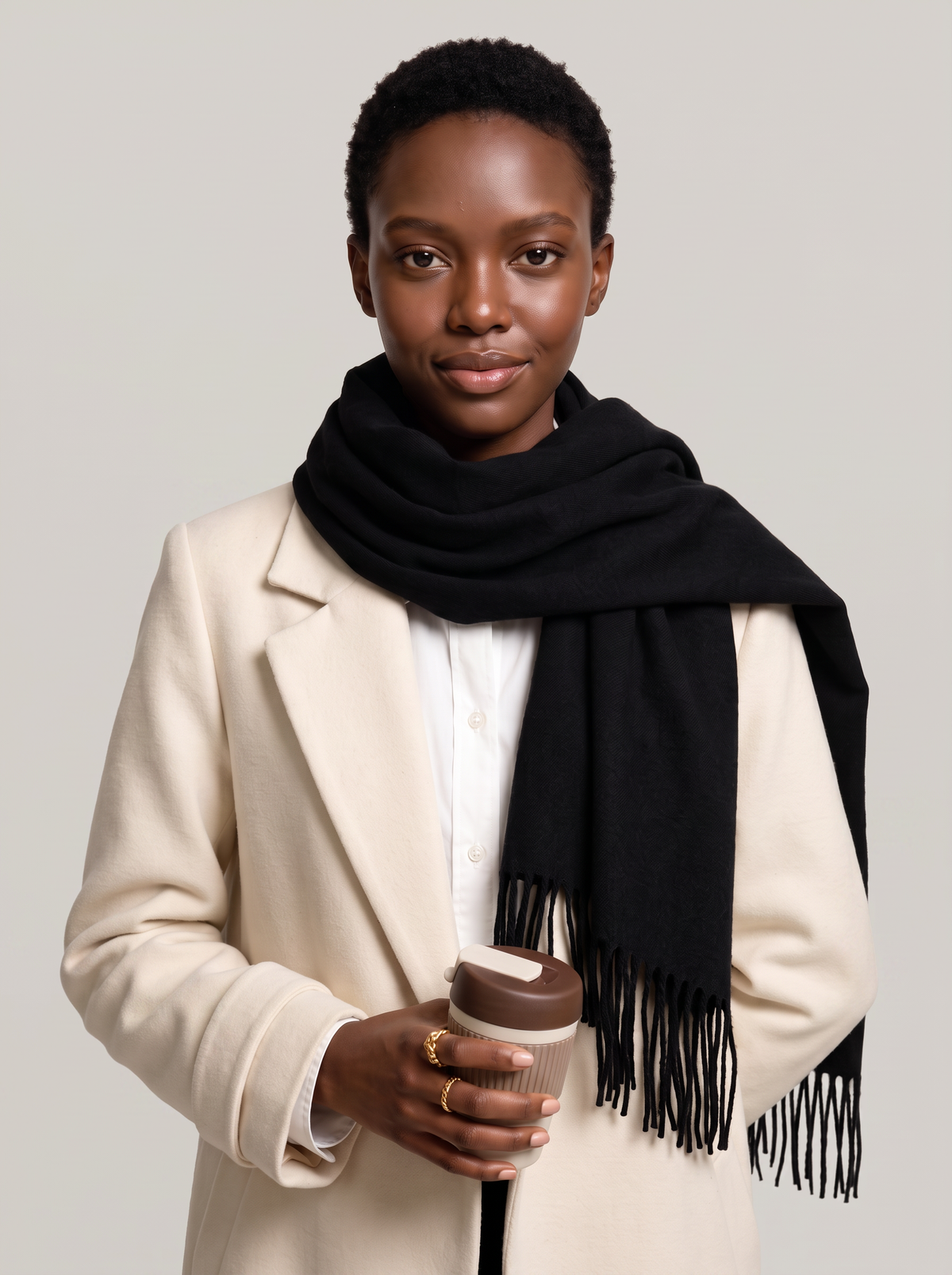 300g Cashmere-Feel Oversized Fringe Scarf | Solid Blanket Wrap