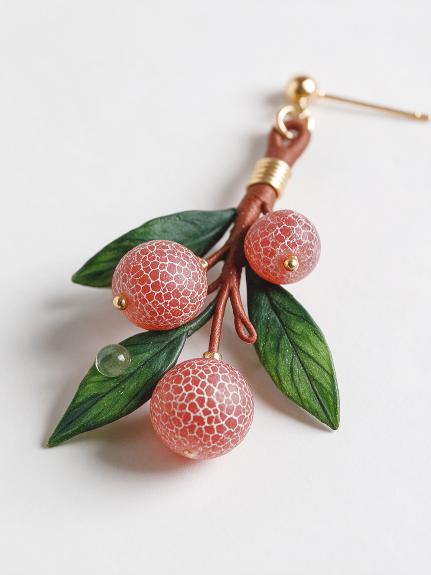 Silk Velvet Lychee-Branch Earrings — Bubble Agate