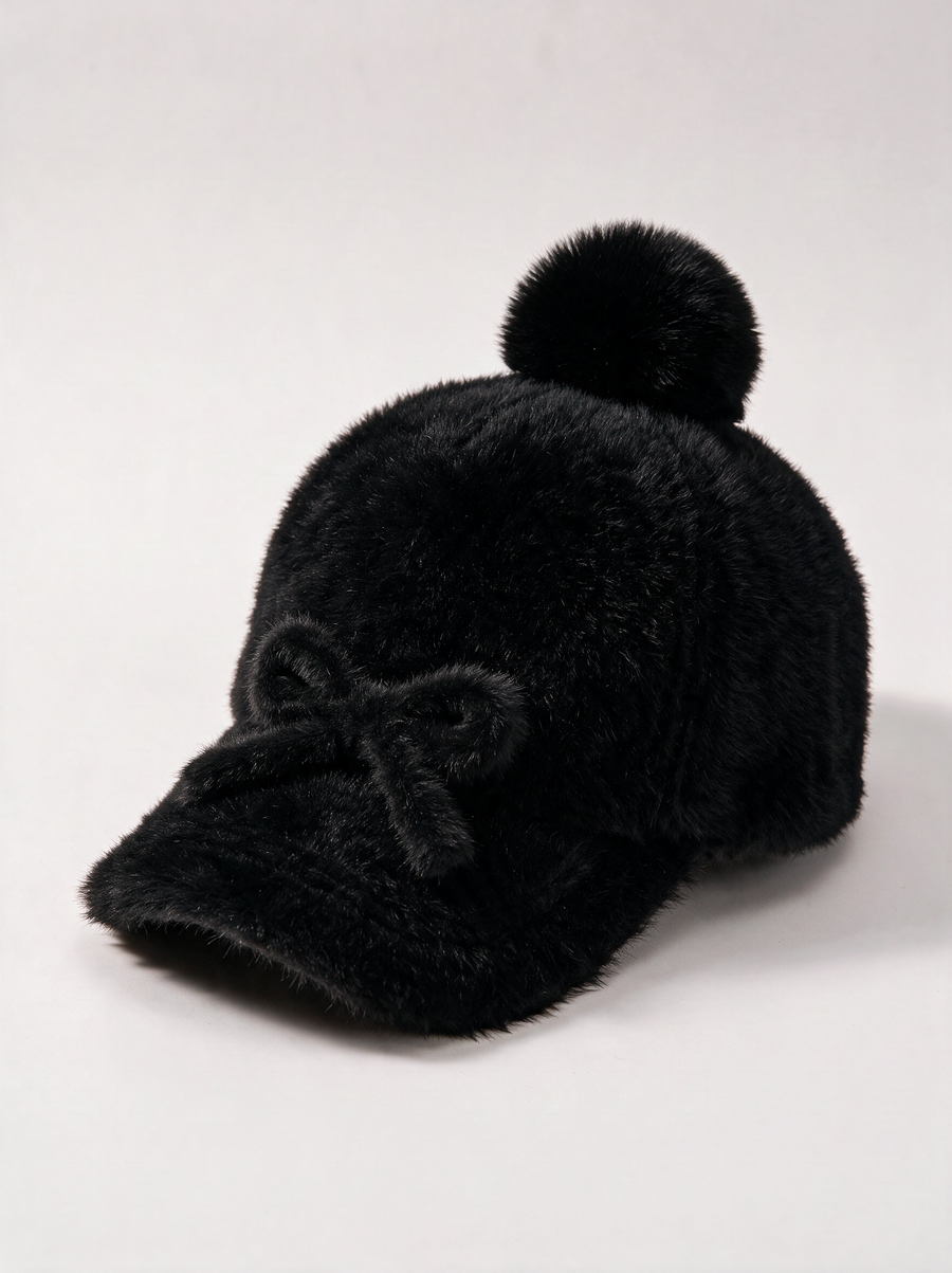 Faux Mink Bow Knit Cap