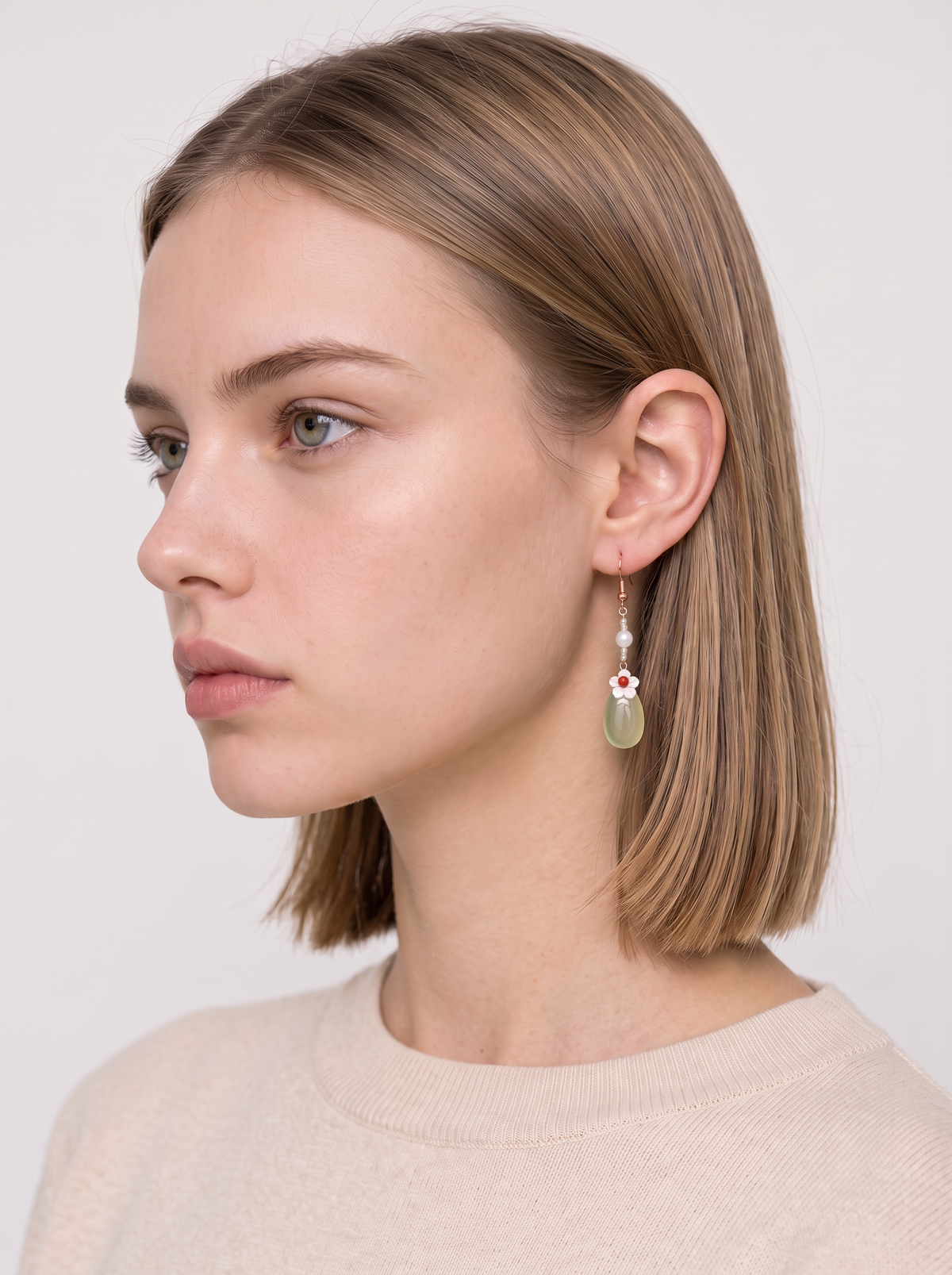 Green Agate & Freshwater Pearl Drop Earrings