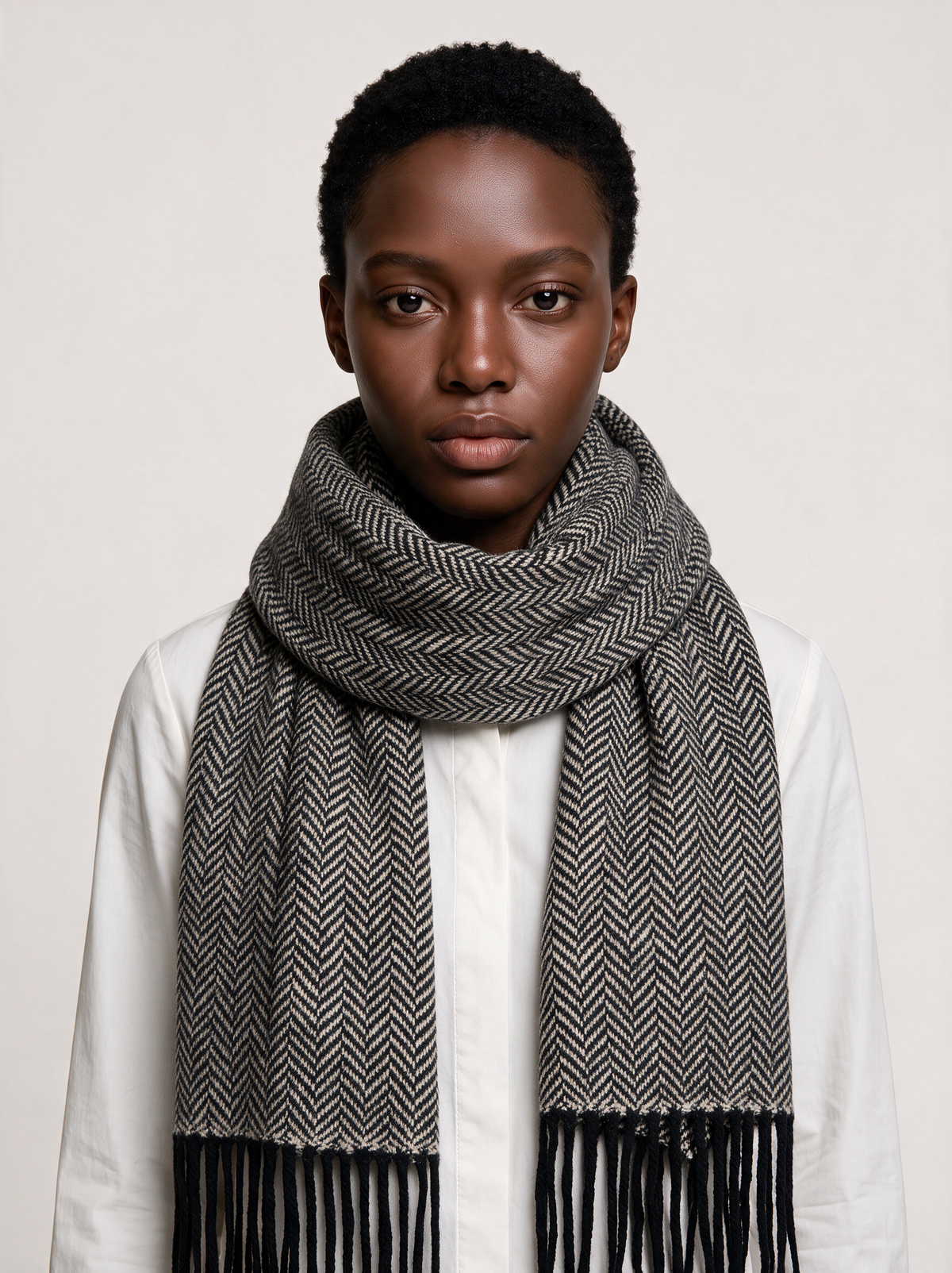 Herringbone Jacquard Wool-Blend Scarf | Extra-Long Wrap