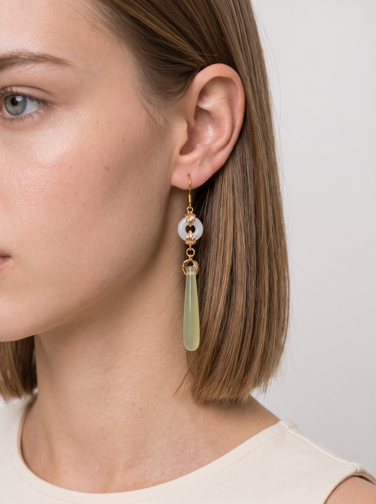 Green Agate & Jade Water-Drop Earrings
