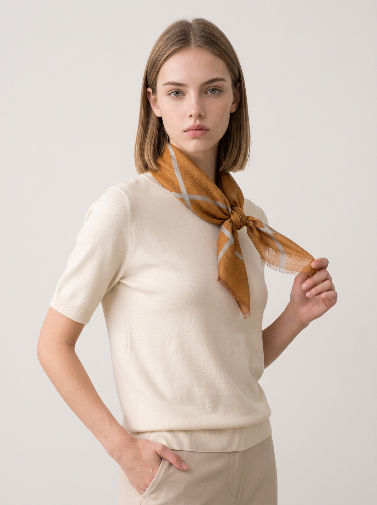 100% Cashmere Square Scarf | Crossed Stripe Print