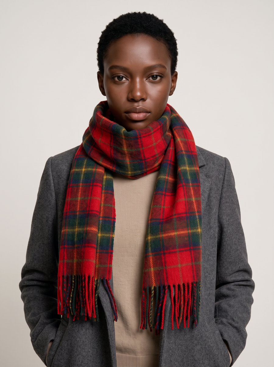 100% Wool Tartan Plaid Scarf | Double-Faced Winter Wrap