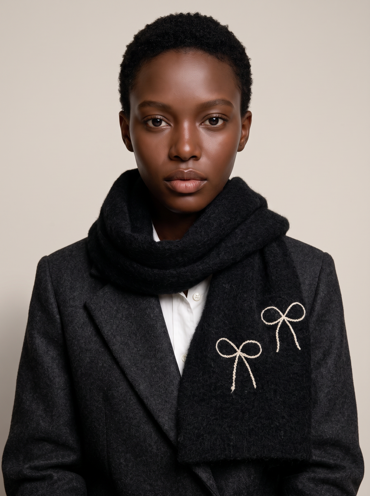 Bow-Embroidered Knit Scarf