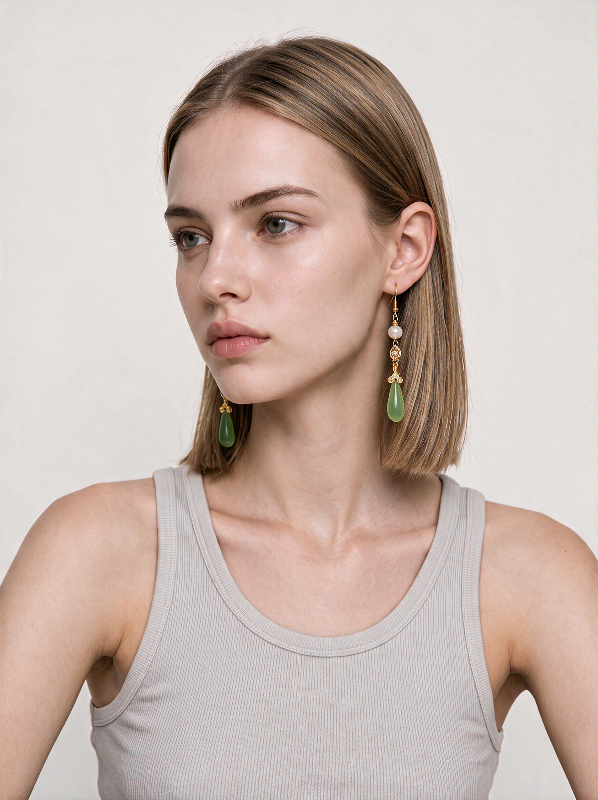 Grape Agate & Pearl Long Drop Earrings — Spring Green