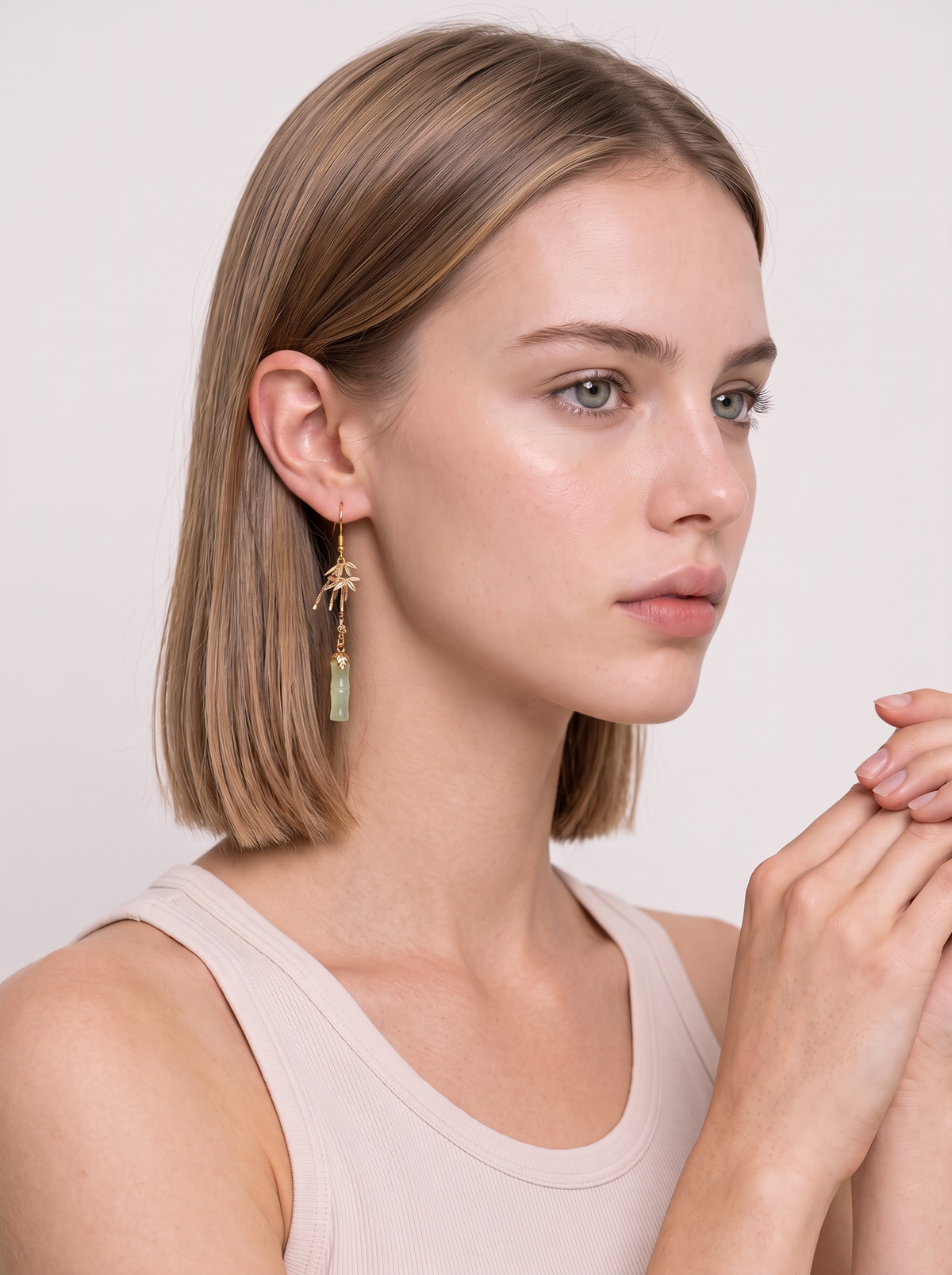 Grape Agate Bamboo-Joint Tassel Earrings — Green