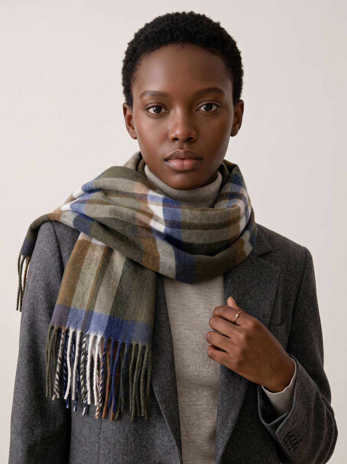 100% Wool Brushed Plaid Scarf