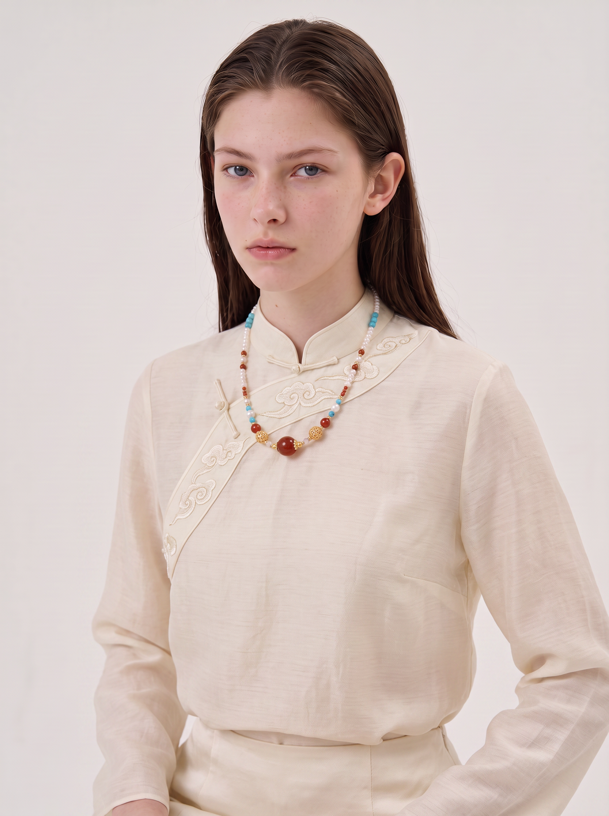 Red Agate & Turquoise Beaded Necklace — Layered Choker