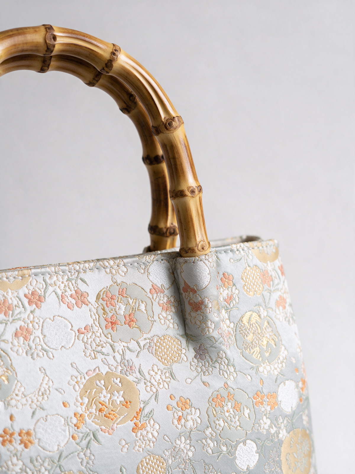 Silk Brocade Bamboo-Handle Bag — Starry Floral Motif