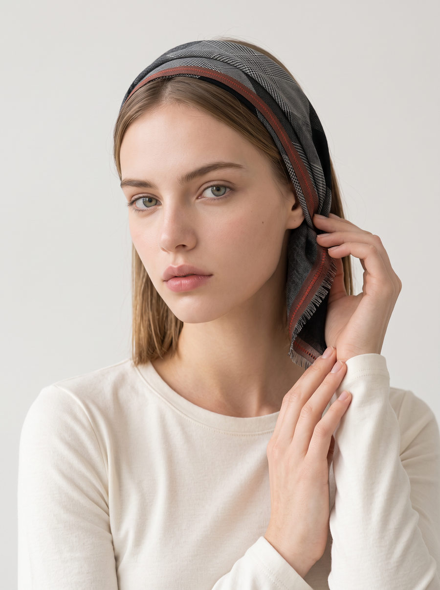 100% Cashmere Square Scarf | Colour-Block Panel Design