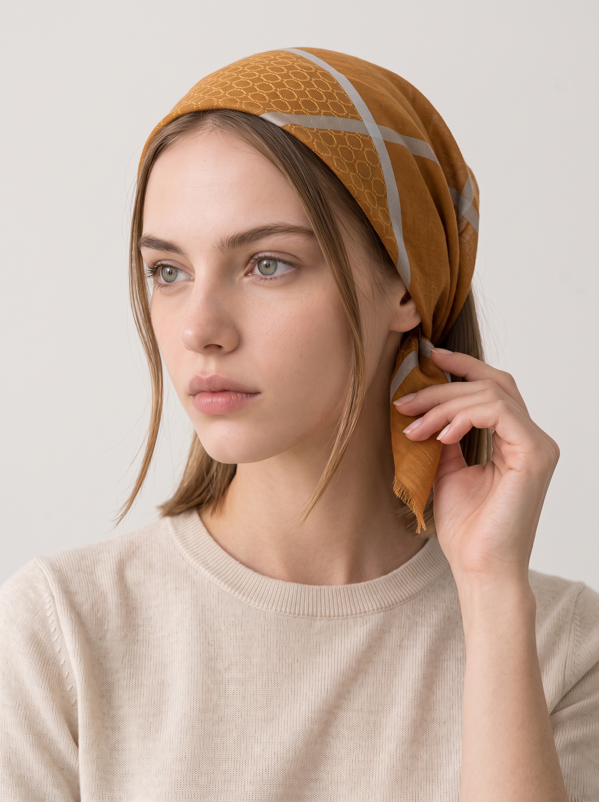 100% Cashmere Square Scarf — Crosshatch Line Print