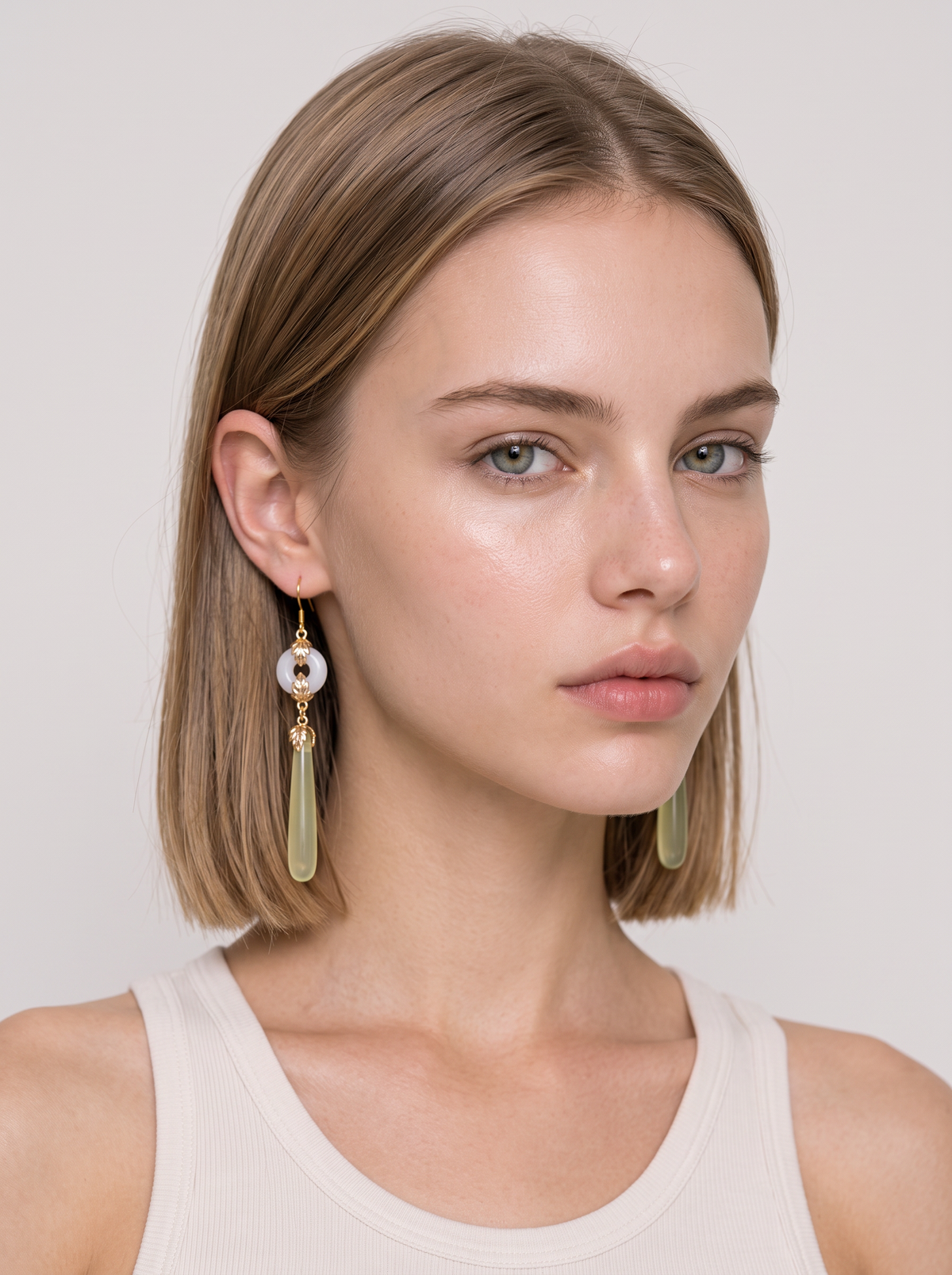 Green Agate & Jade Water-Drop Earrings