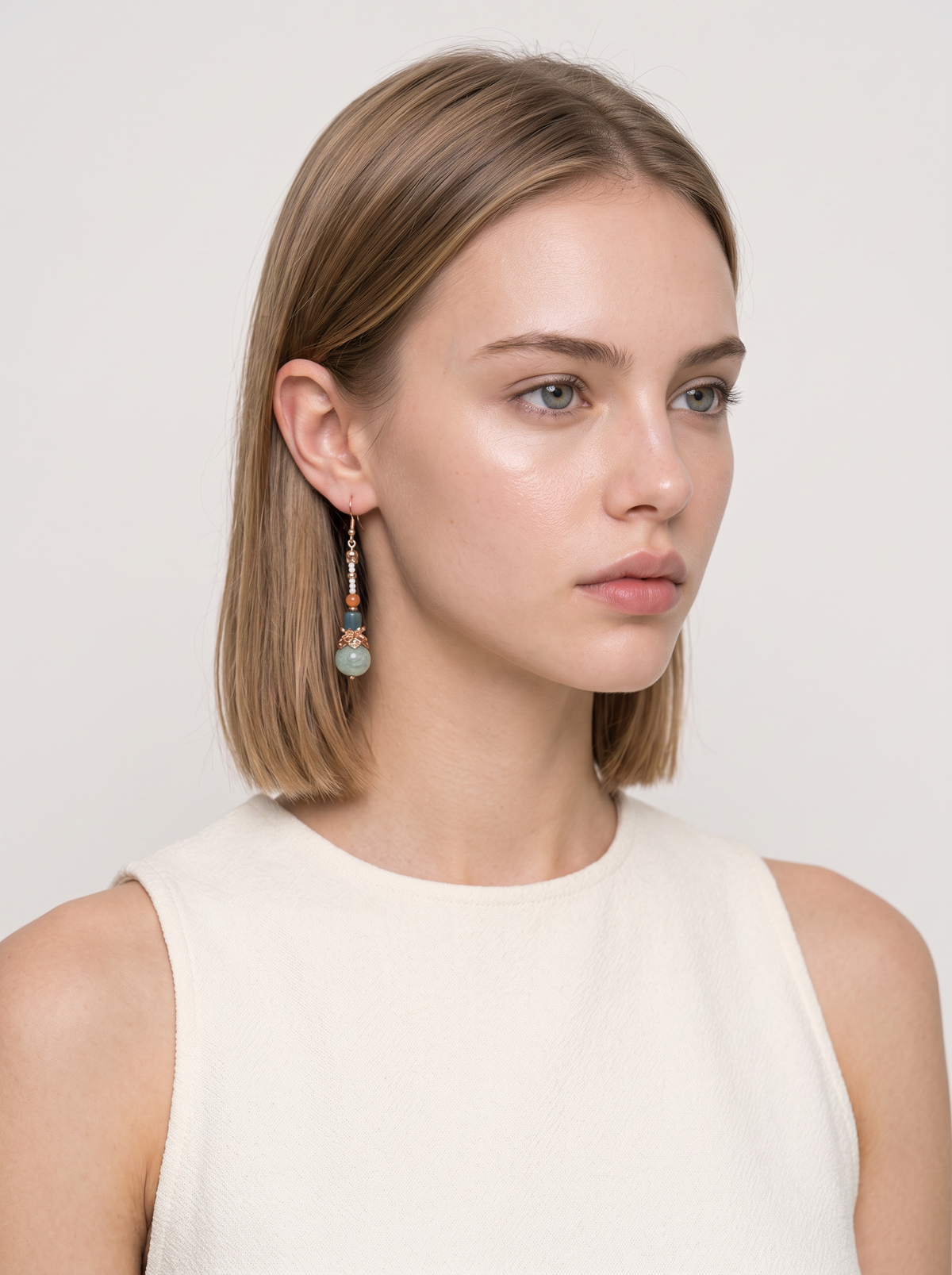 Jade Pumpkin-Bead Drop Earrings — Blue-Green Feicui