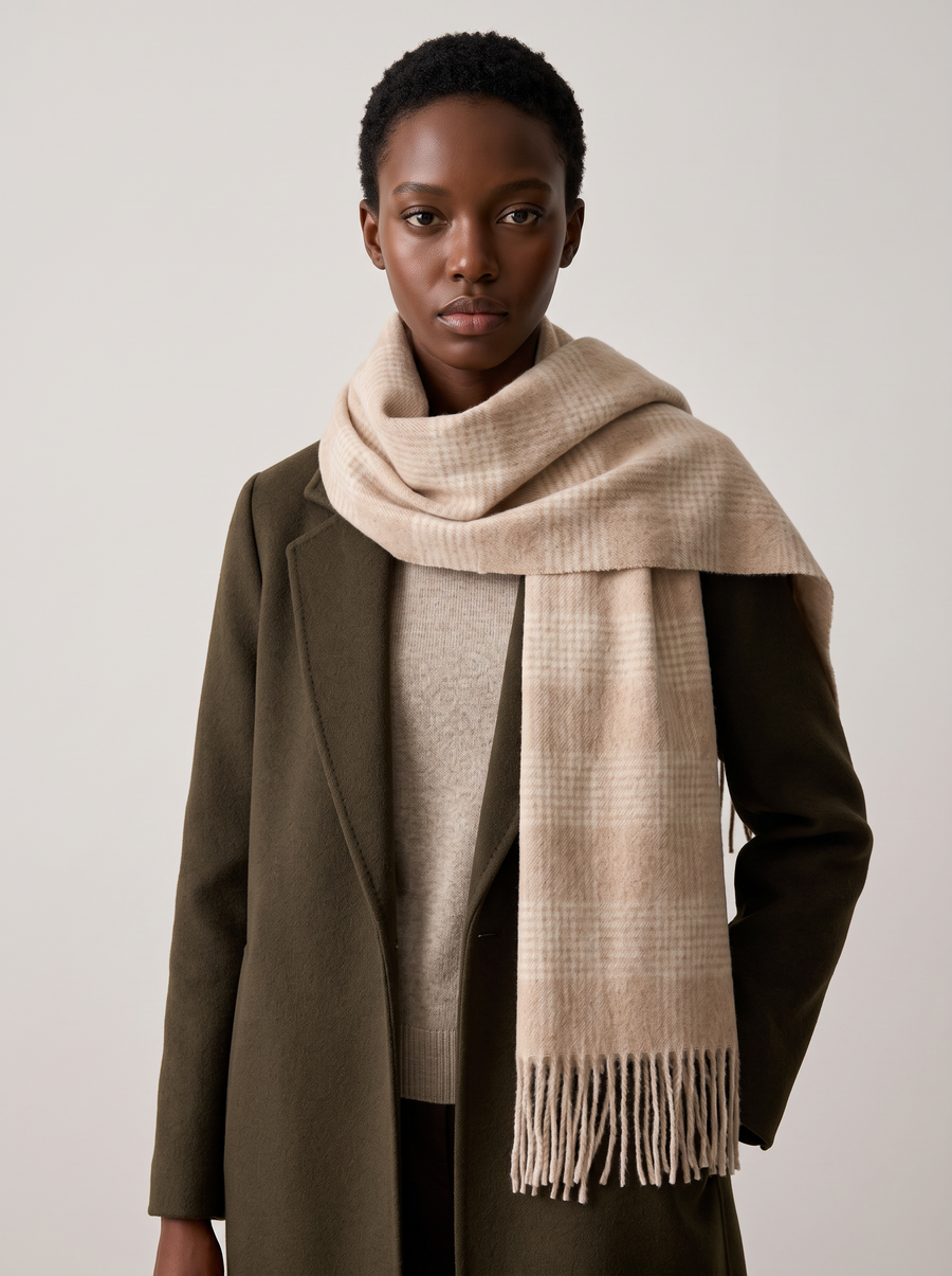 100% Wool Fine-Line Check Scarf
