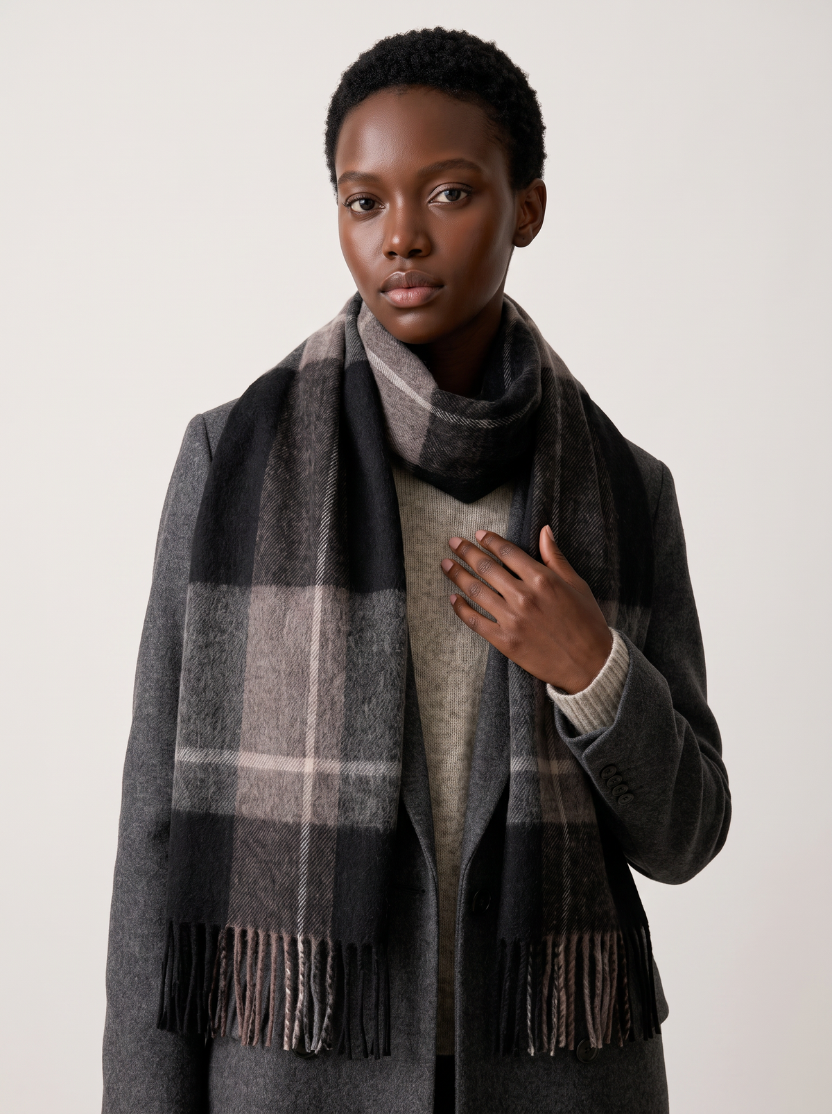 100% Wool Dark Colour-Block Scarf