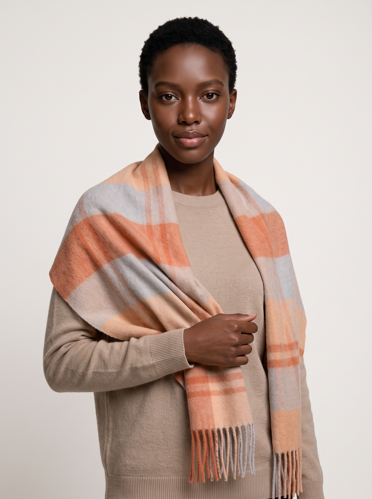 100% Wool Classic Check Scarf | Brushed Fringe Wrap
