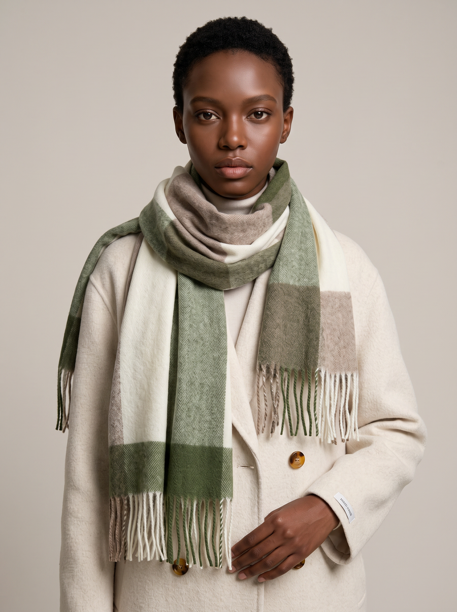 Wide Colour-Block Wool Scarf