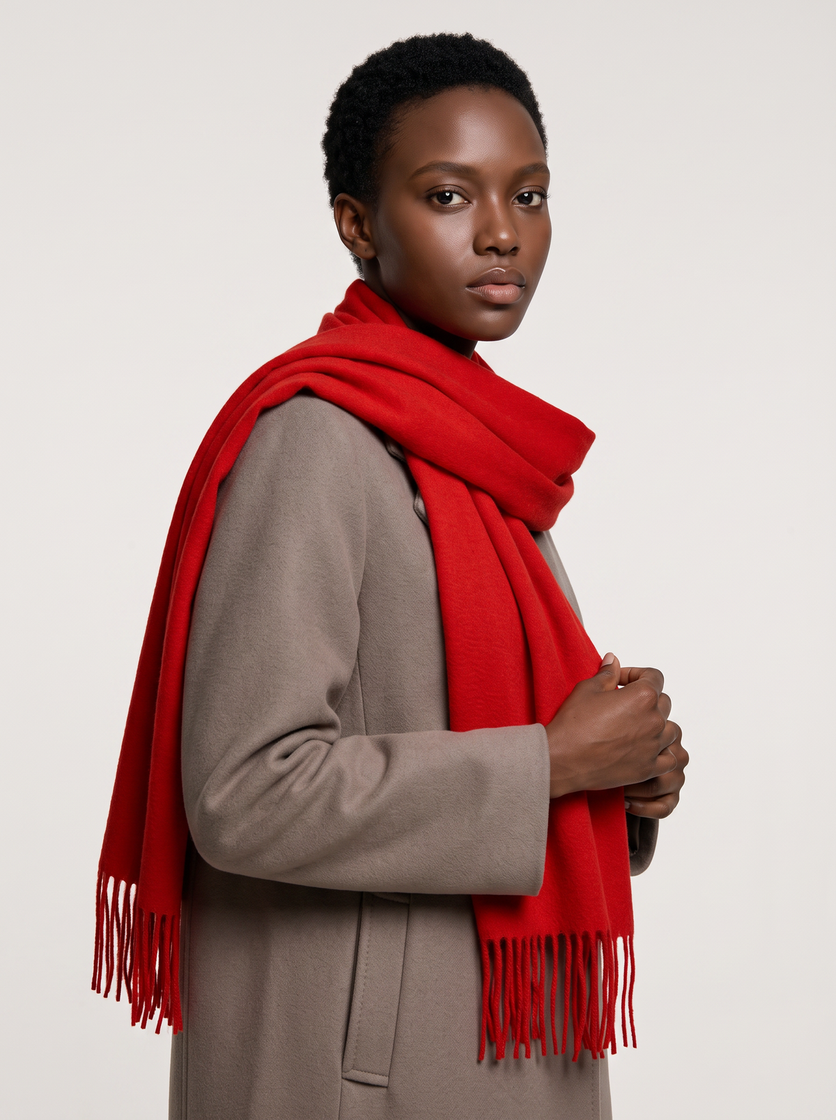 100% Australian Wool Fringed Scarf — Long Solid Wrap