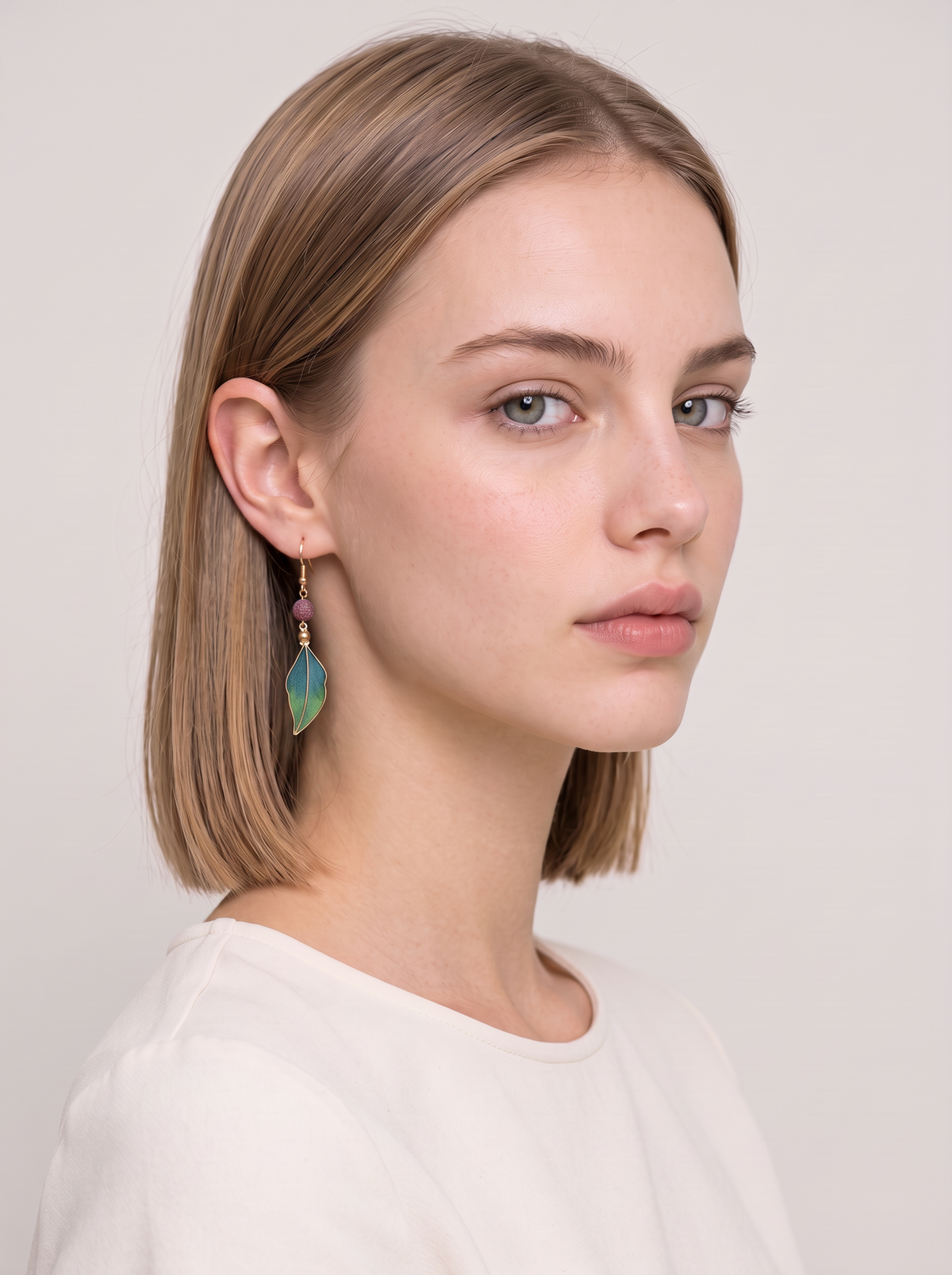 Silk Velvet Leaf Earrings — Handmade Ronghua with Weathered Agate