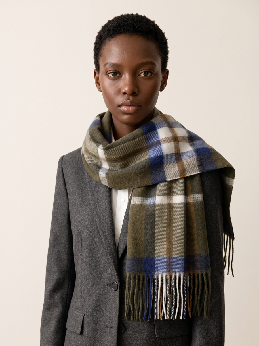 100% Wool Brushed Plaid Scarf