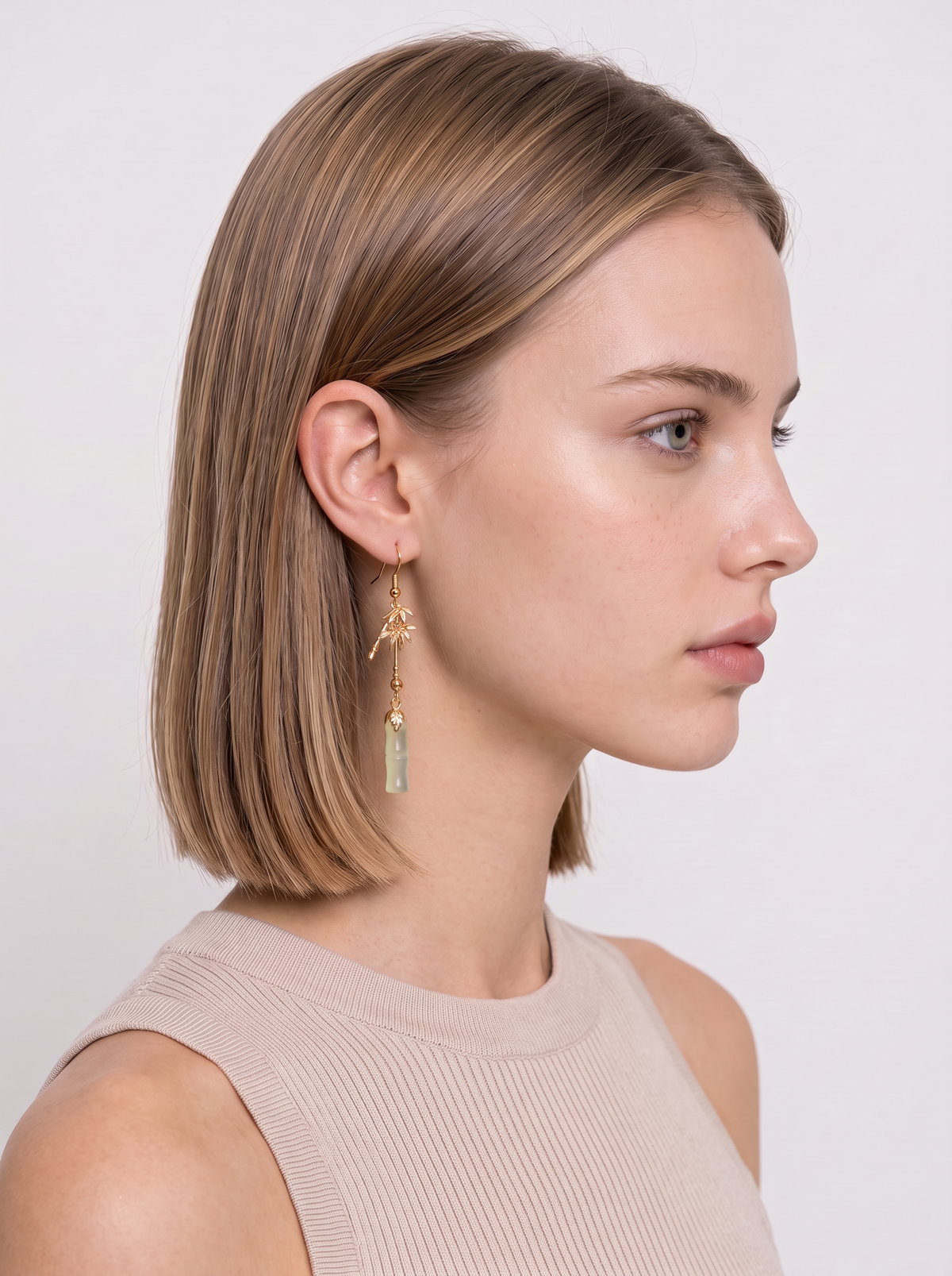 Grape Agate Bamboo-Joint Tassel Earrings — Green