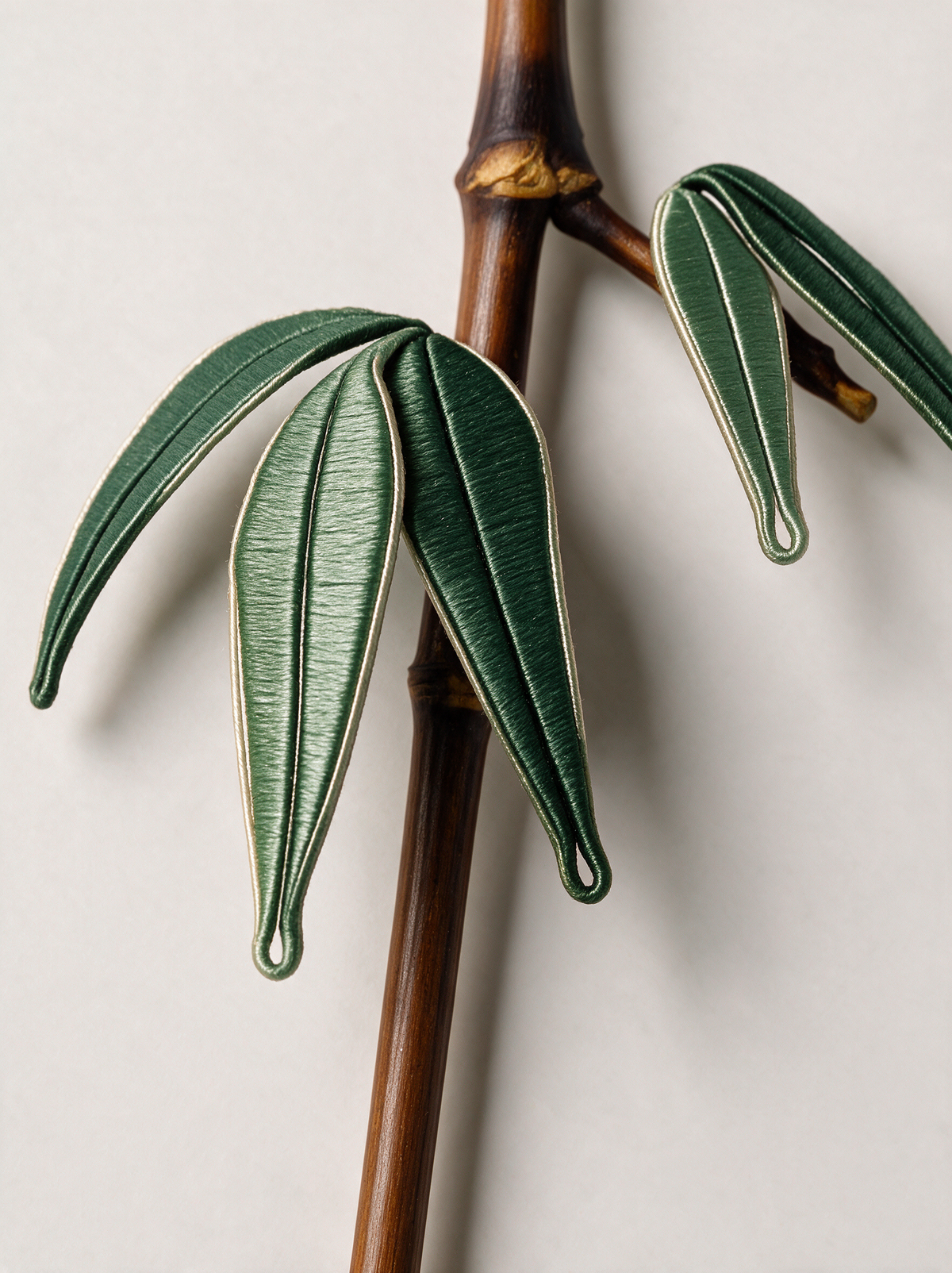 Wrapped-Silk Bamboo-Leaf Hairpin — Natural Bamboo Stick