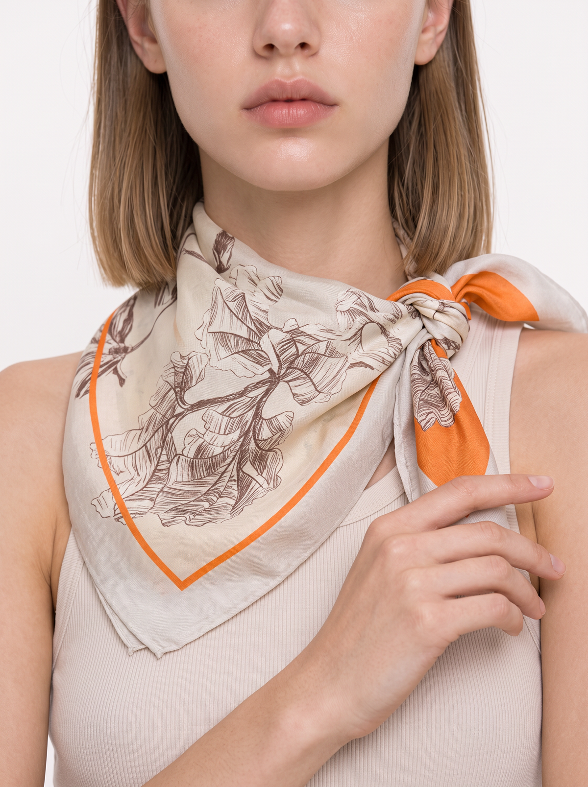 100% Cashmere Square Scarf | Botanical Line Print