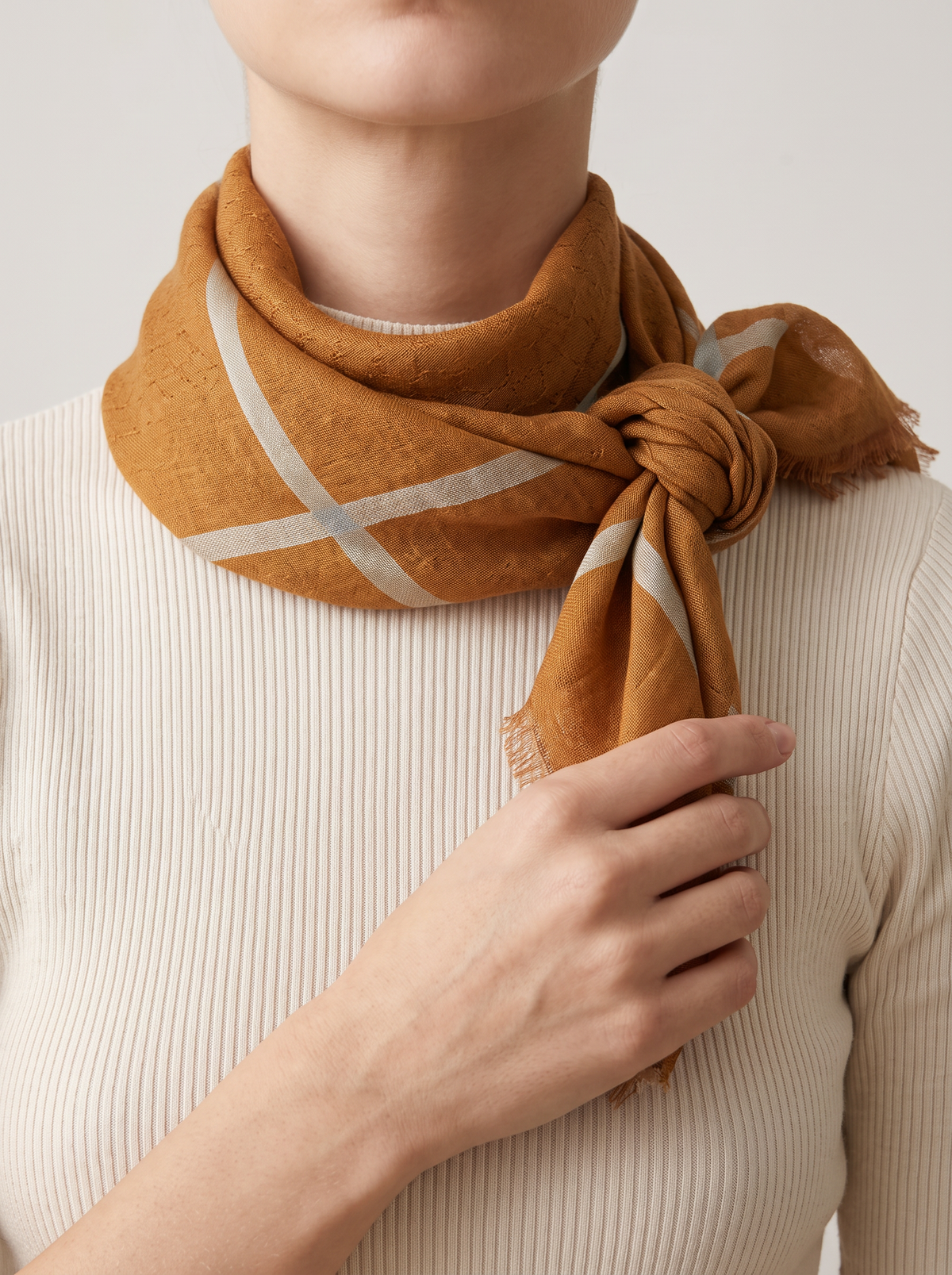 100% Cashmere Square Scarf | Crossed Stripe Print