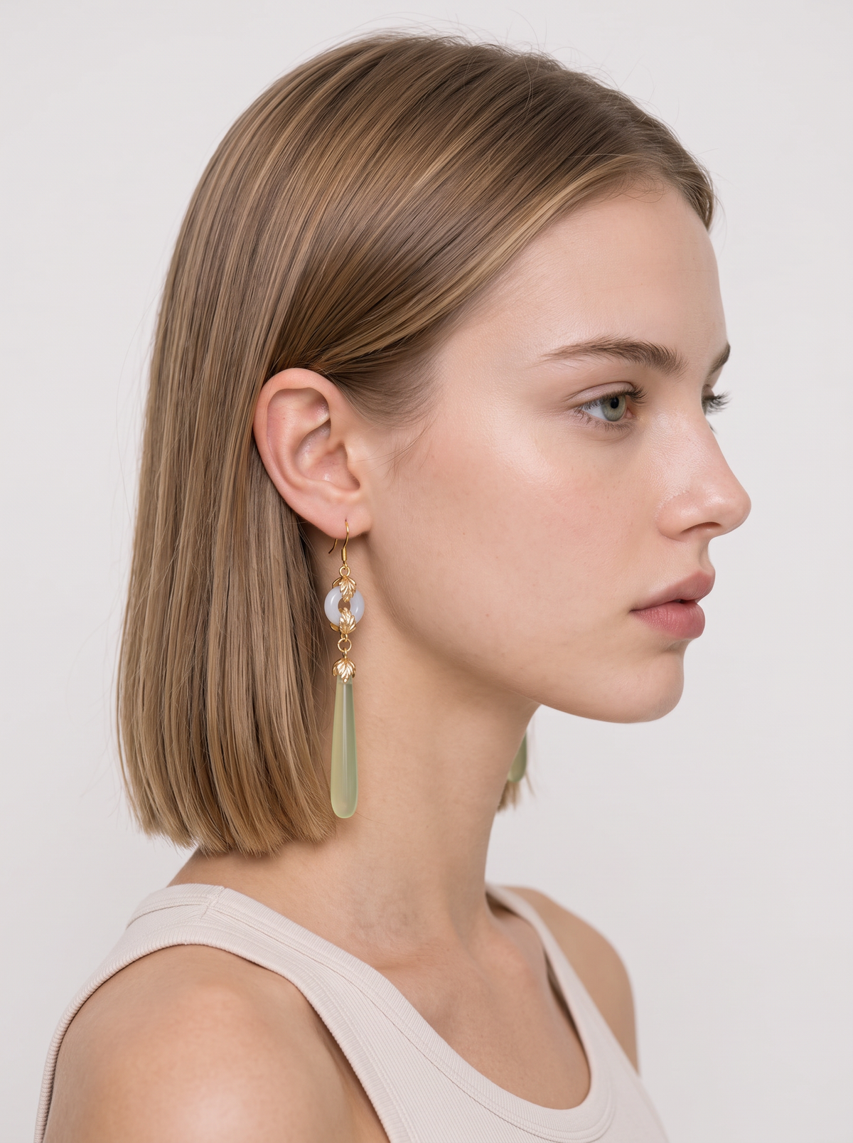 Green Agate & Jade Water-Drop Earrings